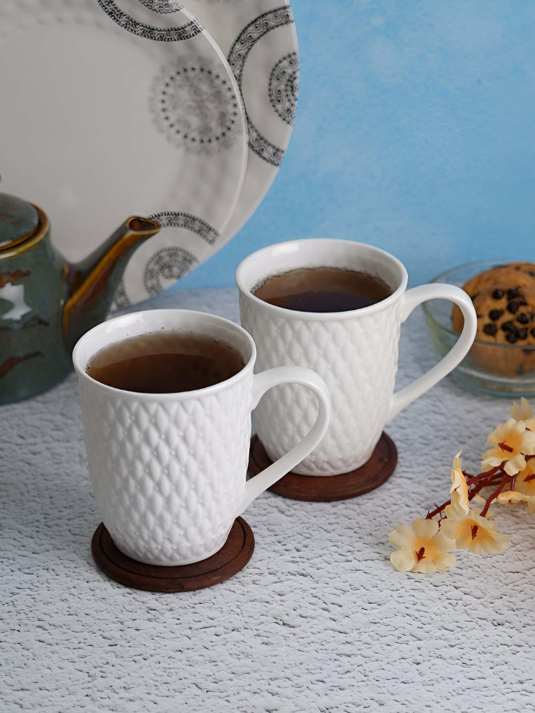 Aura I Love My Hubby Quote White Textured Ceramic Handmade 2 Piece Mugs-180ml