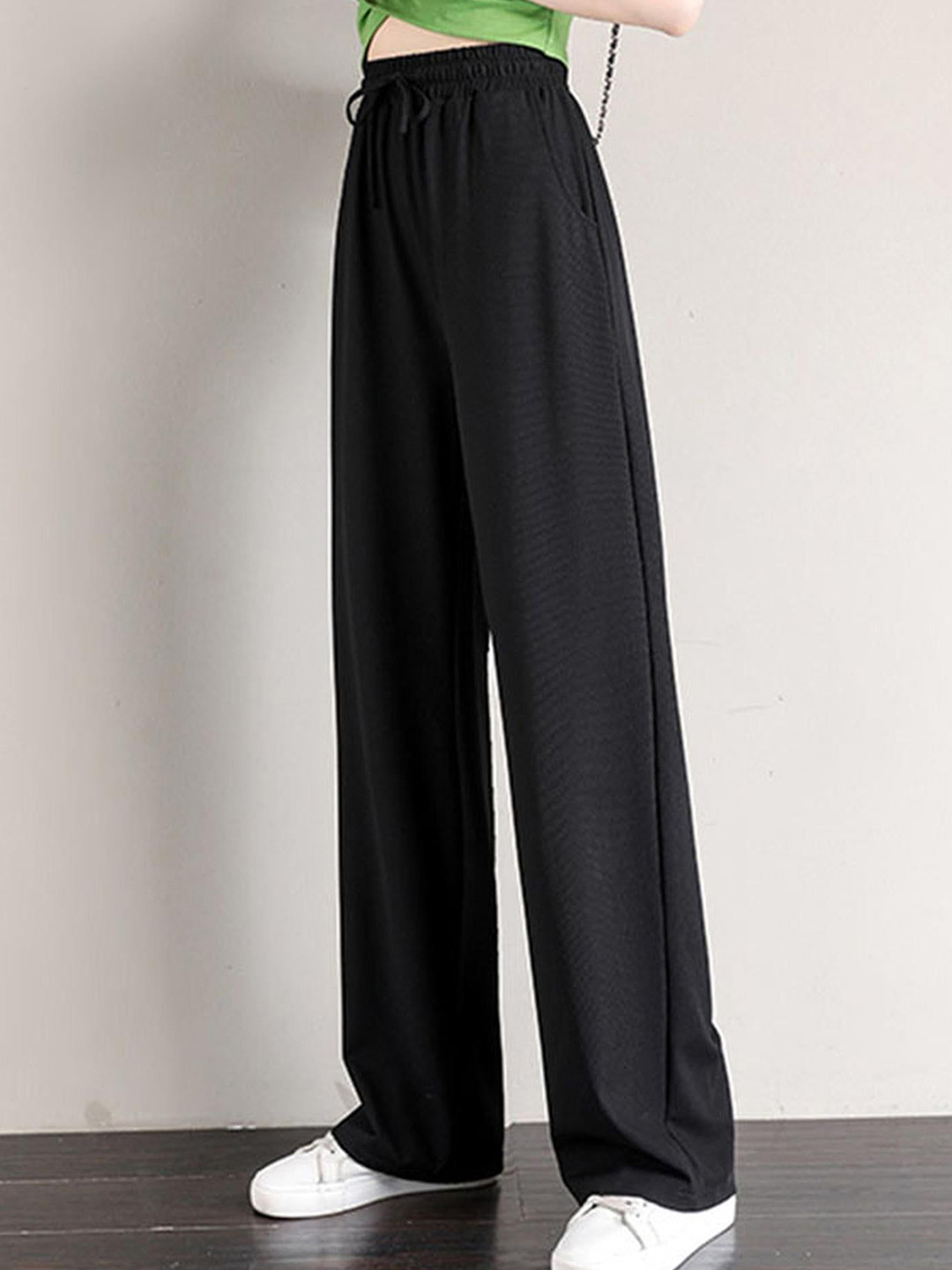 Outzidr Black Cozy Fit Flared Trousers