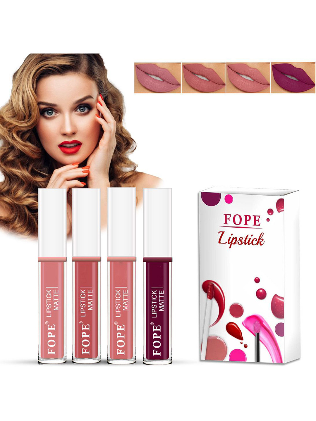 FOPE Set Of 4 Constantly Matte Smudgeproof Liquid Lipstick- 4 ml Each- Shade-02- 05-07-08