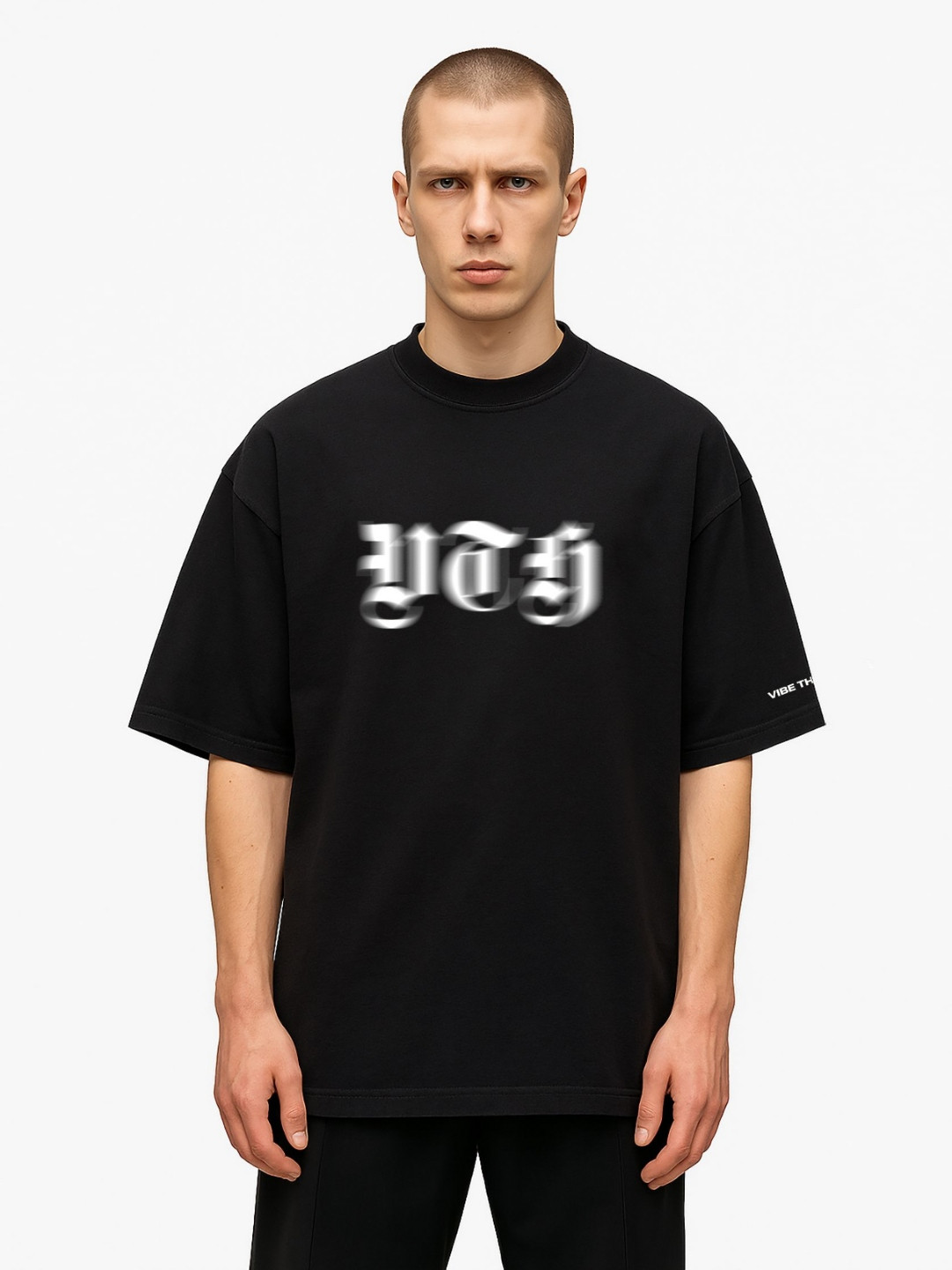 Vibe The Hype Typography Printed Drop-Shoulder Sleeves Oversized Cotton T-shirt