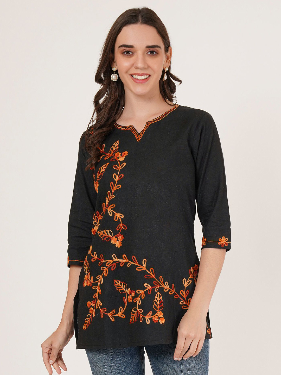 Brownverse Women Embellished Embroidered Regular Tops