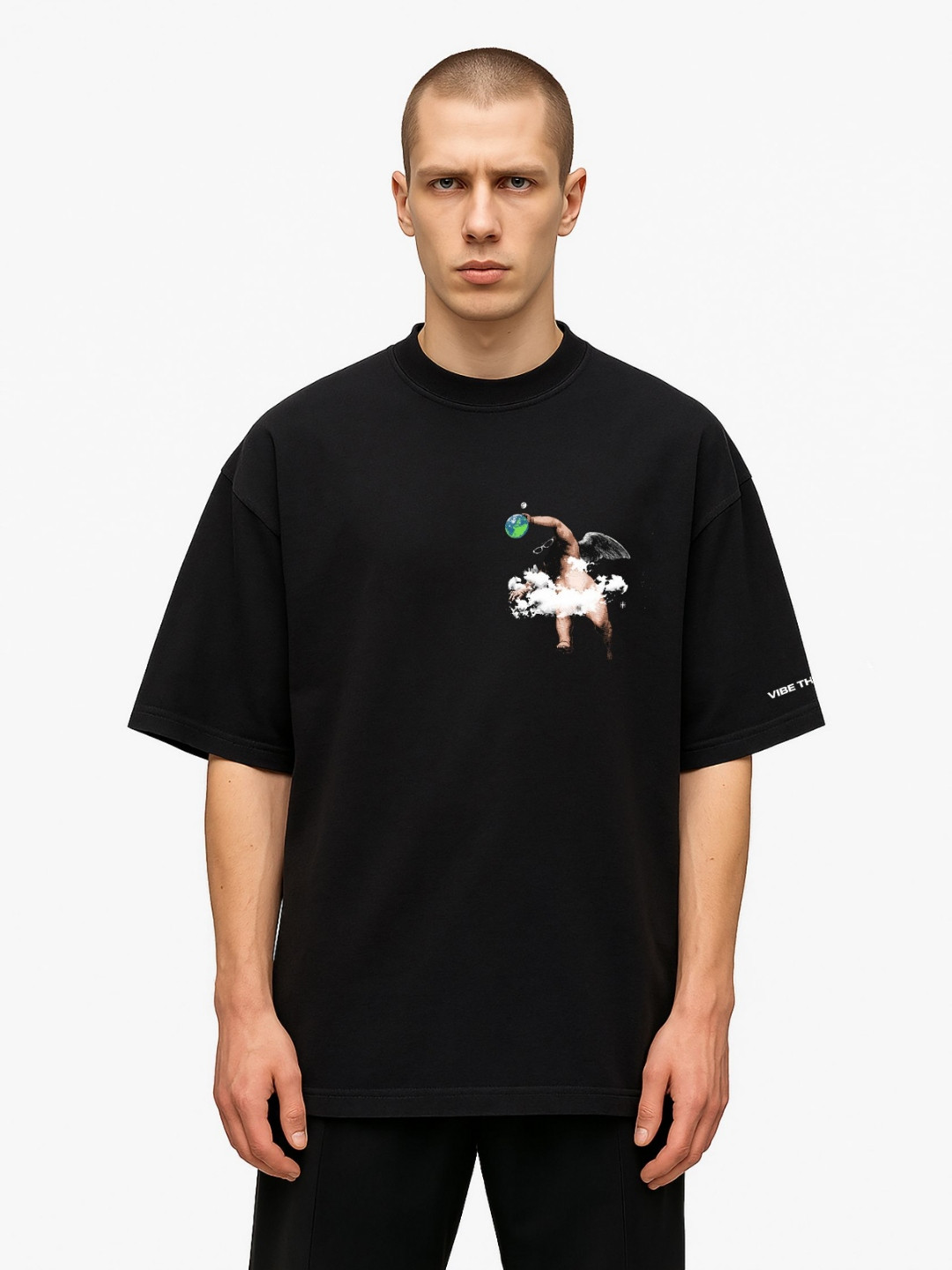 Vibe The Hype Graphic Printed Drop-Shoulder Sleeves Oversized Cotton T-shirt