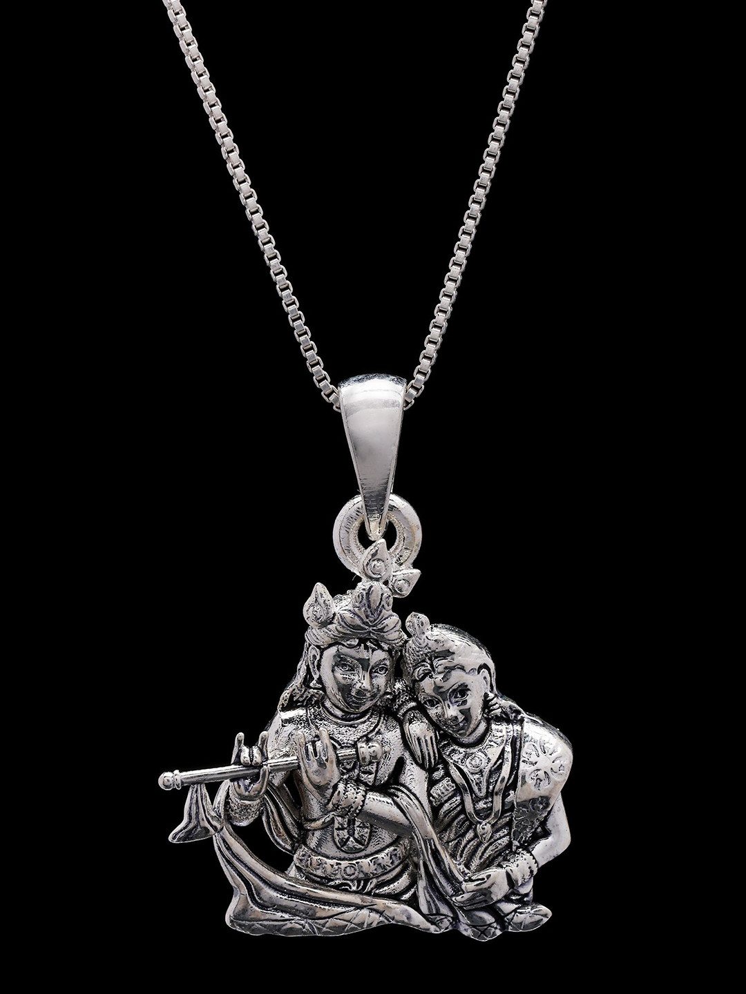 Exotic India Sterling Silver Fluting Radha Krishna Bust Pendant