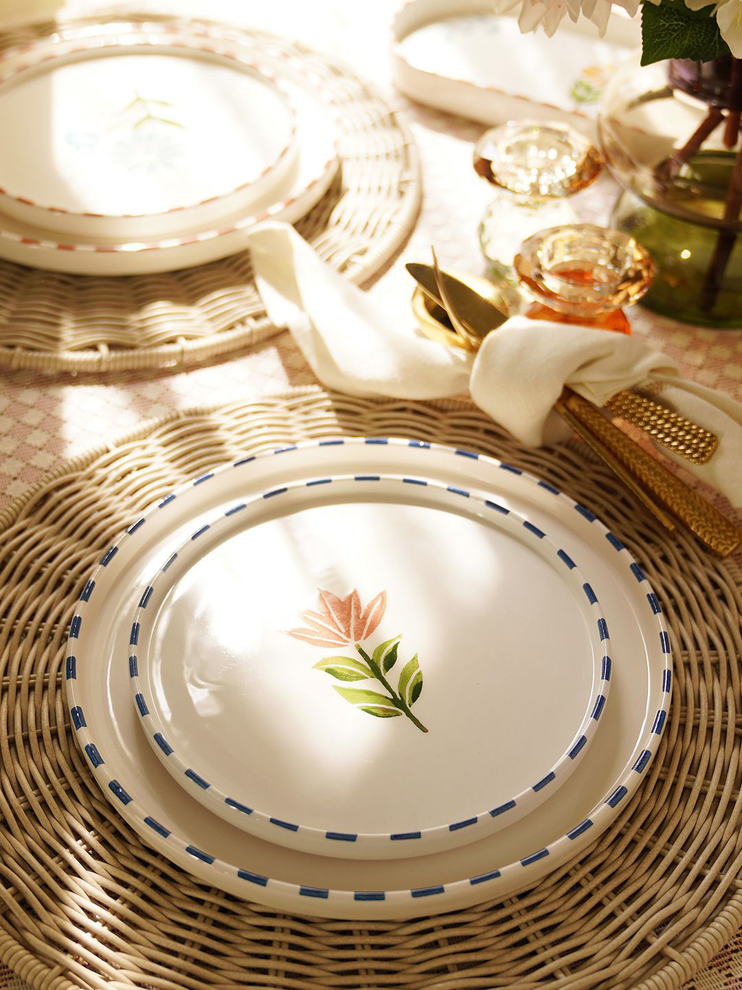 Pure Home and Living White & Blue Printed Ceramic Food Platter