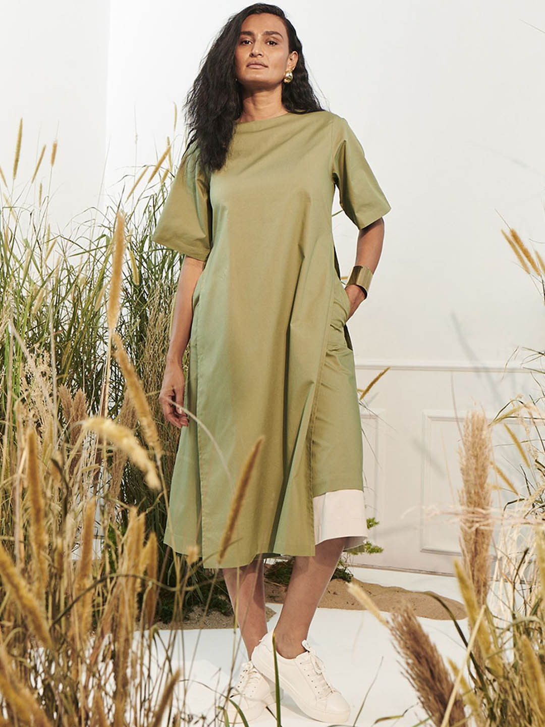 UNRUSH Olive Green Sol Pure Cotton Top With Palazzos Co-Ords