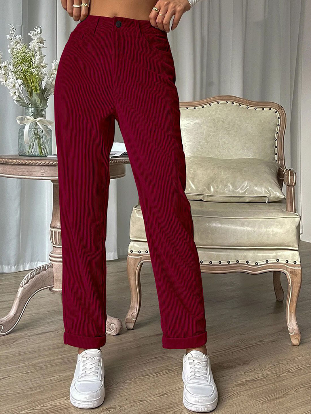 RAJOVATI Women Mid Rise Side Pocket Trousers