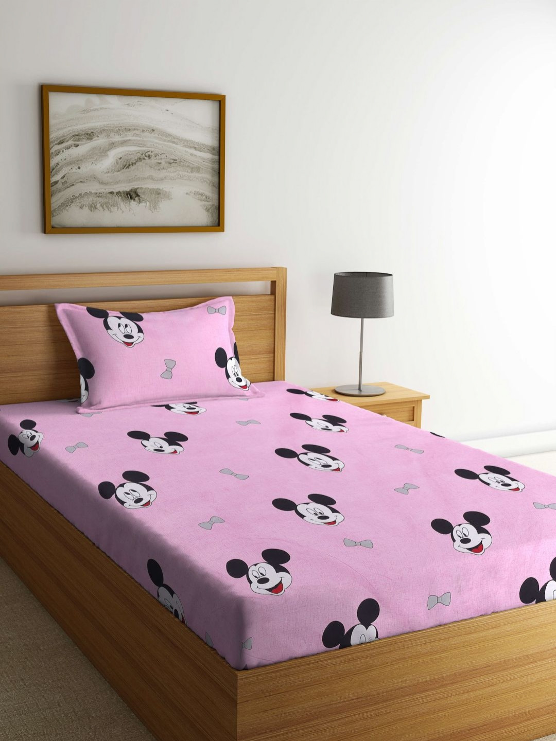 Aura Pink Cartoon Characters Cotton Skin-Friendly 350 TC Single Superfine Bedsheet with a Pillow Cover-85 x 59 inches