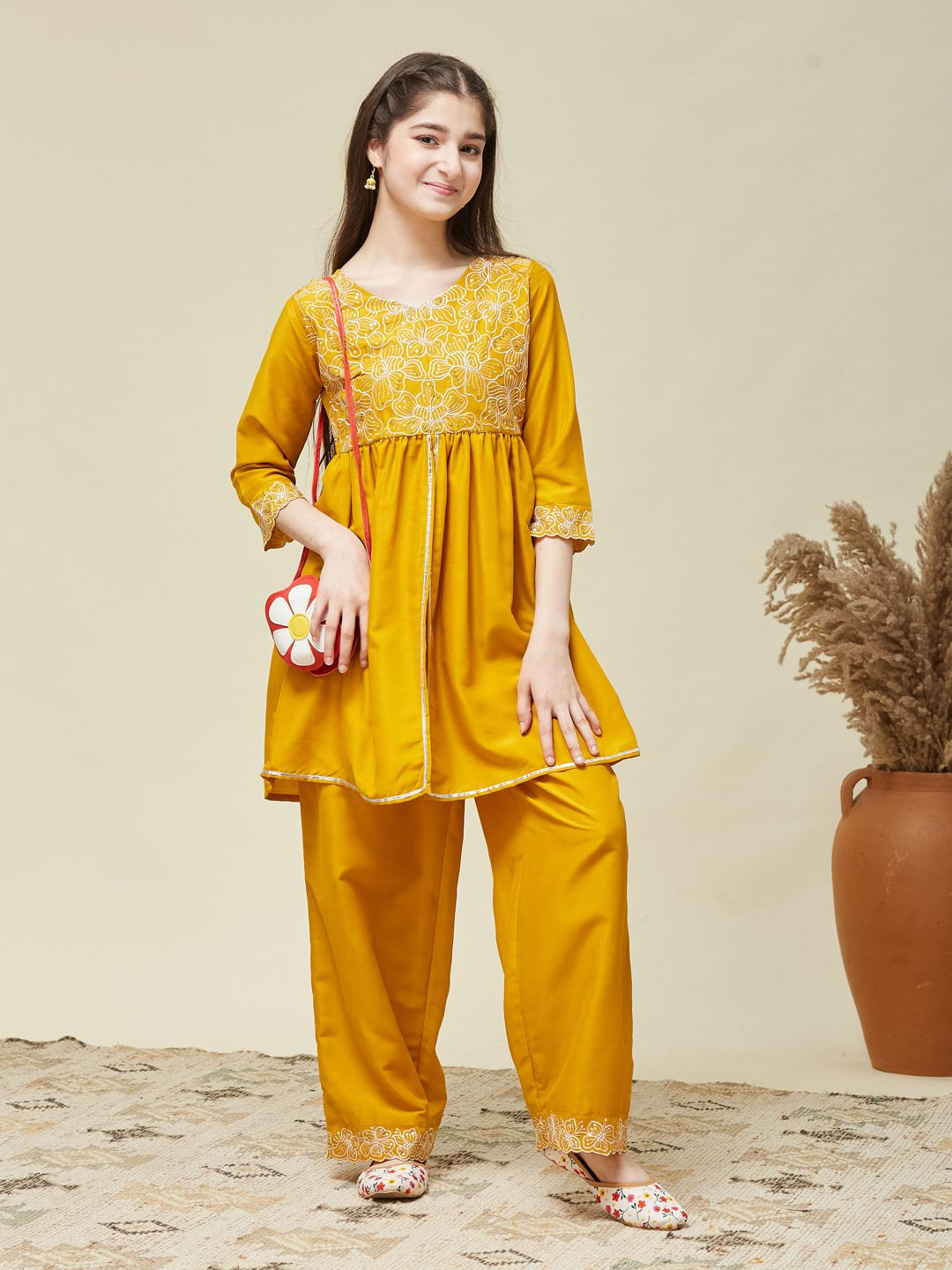 CurlyTales Floral Embroidered Fit & Flare Dress