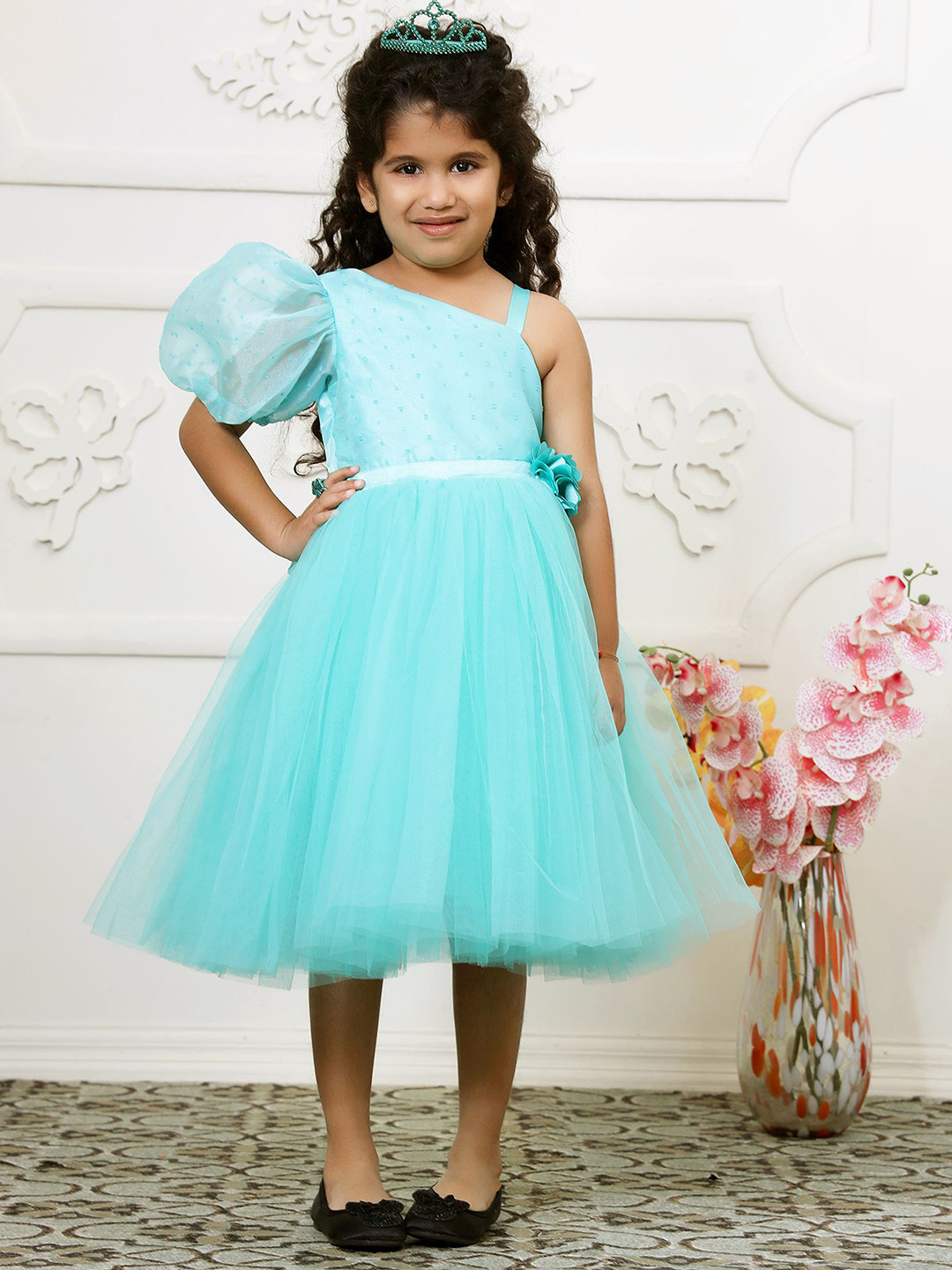 Toy Balloon Girl's Puff Sleeve Fit & Flare Knee Length Dress