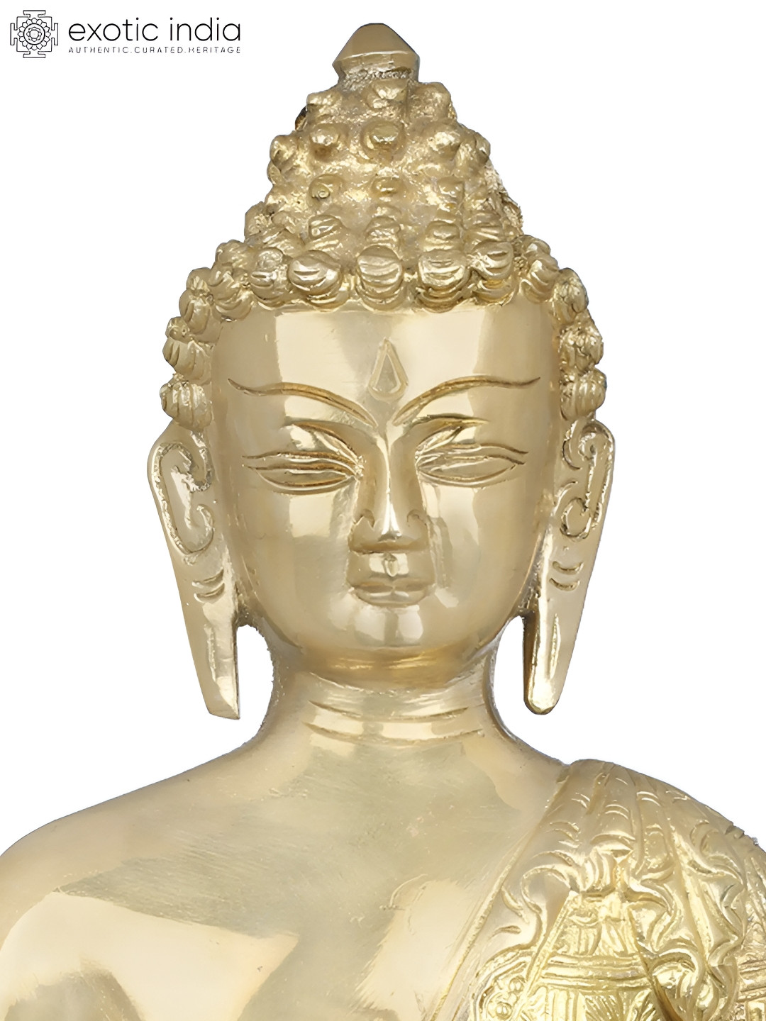 Exotic India Tibetan Buddhist God Bhaishajyaguru Gold Brass Metallic Garden Hand Made Medium Showpiece - 12 Inches