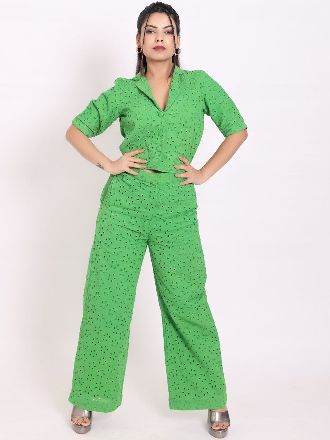 DRESENCE Self Design Shirt With Trousers Co-Ords