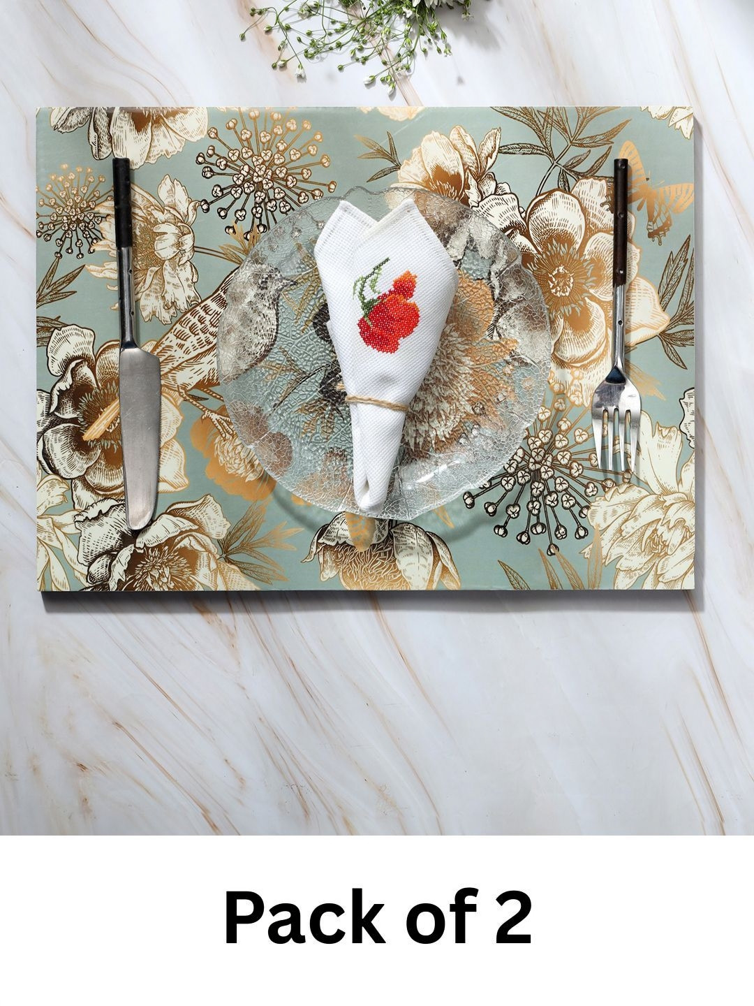 DULI Set Of 2 Grey & Beige Enamel Coated Rectangle Dining Table Placemats