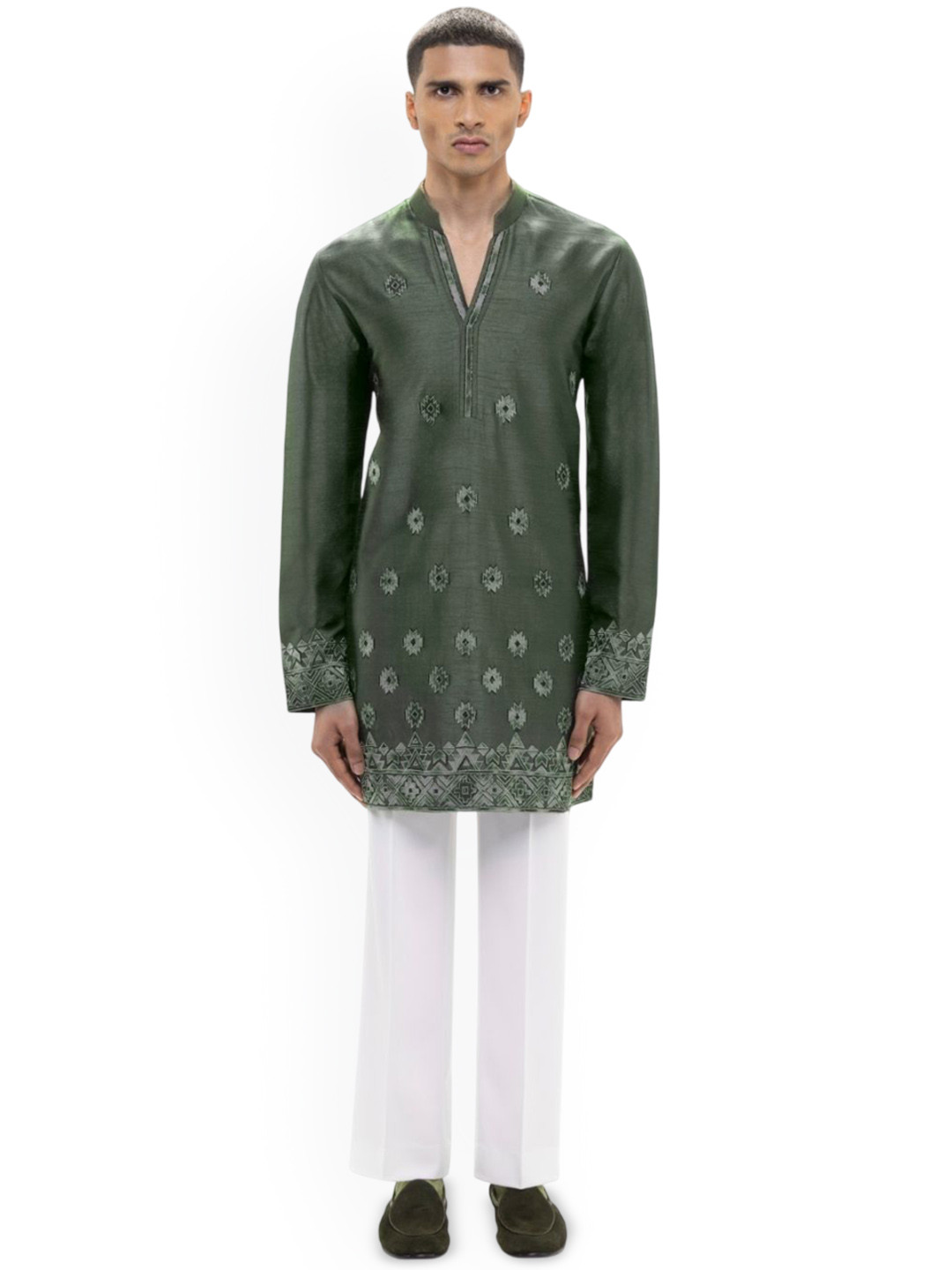 SDS By Kushal Shah Geometric Printed Mandarin Collar Organza Straight Kurta With Trousers