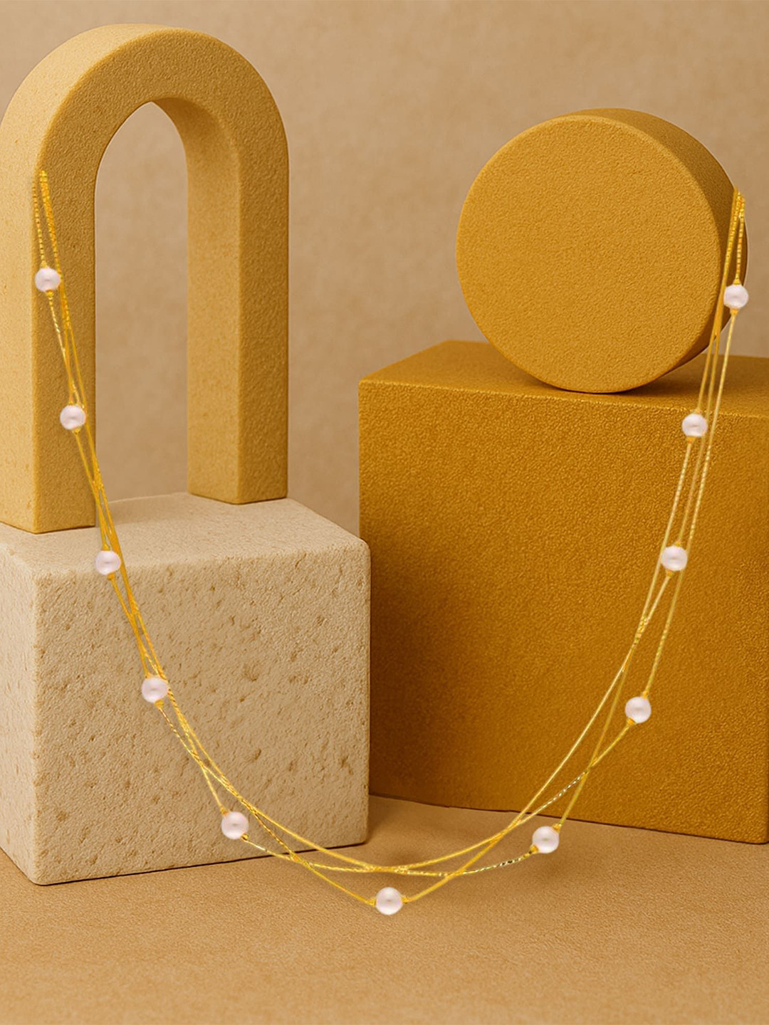 TVISVA JEWELS 925 Sterling Silver Gold-Plated Pearls Beaded Layered Chain