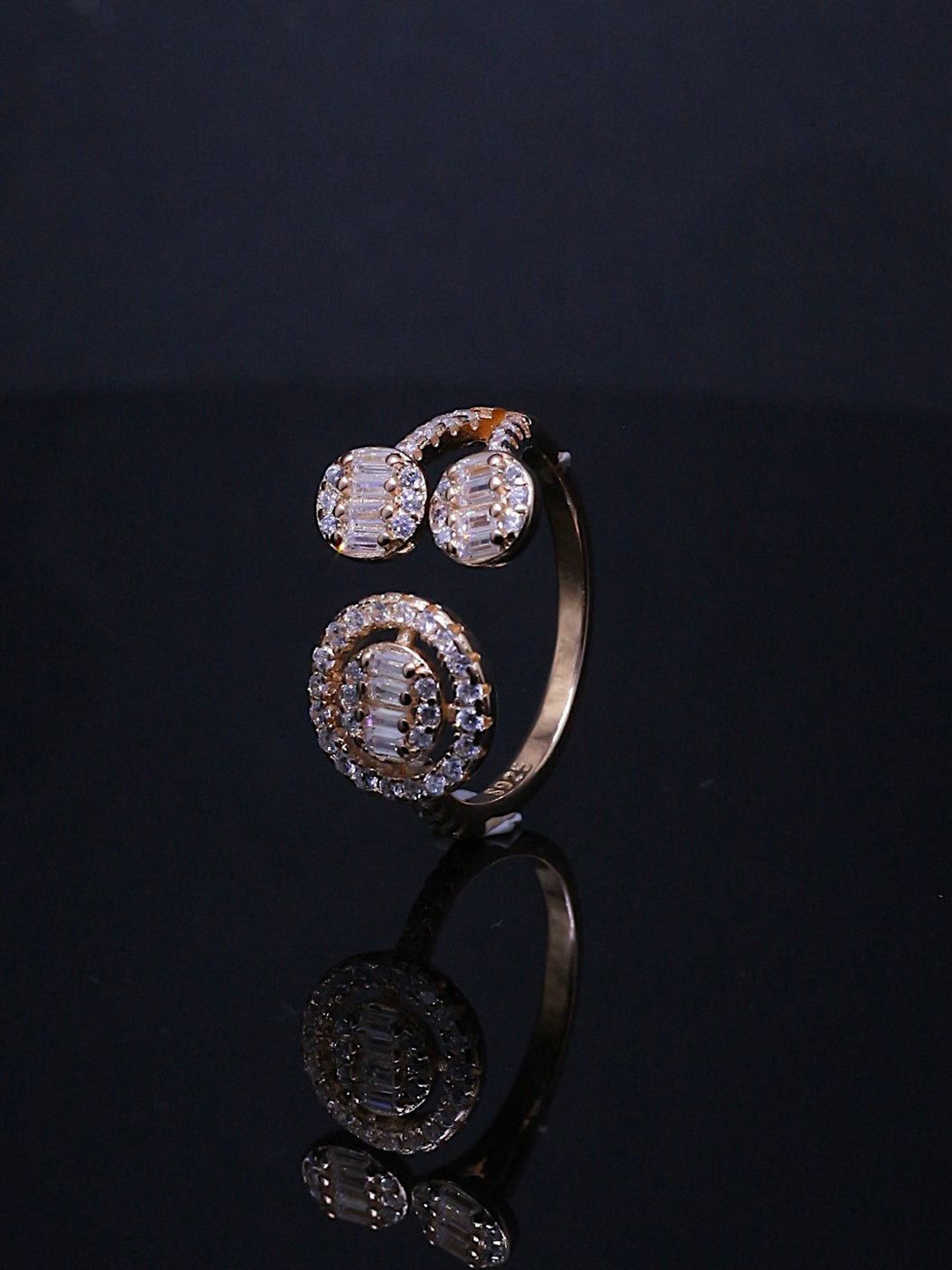 Silver by HM Rose Gold-Plated Swiss Zirconia-Studded Adjustable Finger Ring