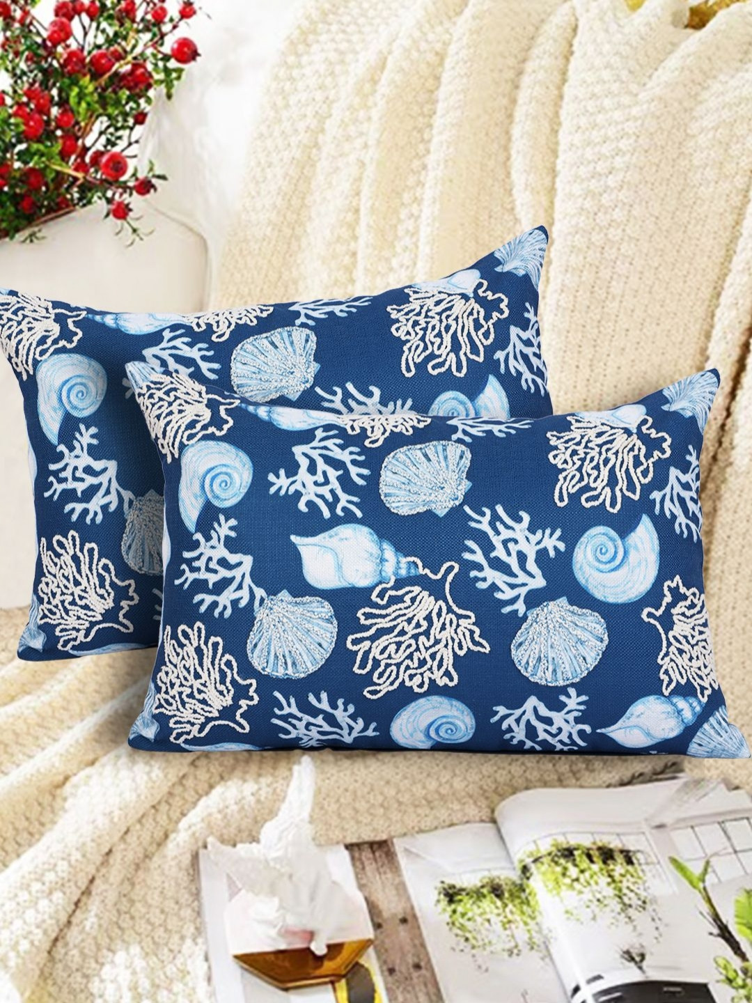 Myntra Elegant Homes Sea Shell Conversational Polyester 2 Pcs Cushion Covers - 11.8 x 18.1 In