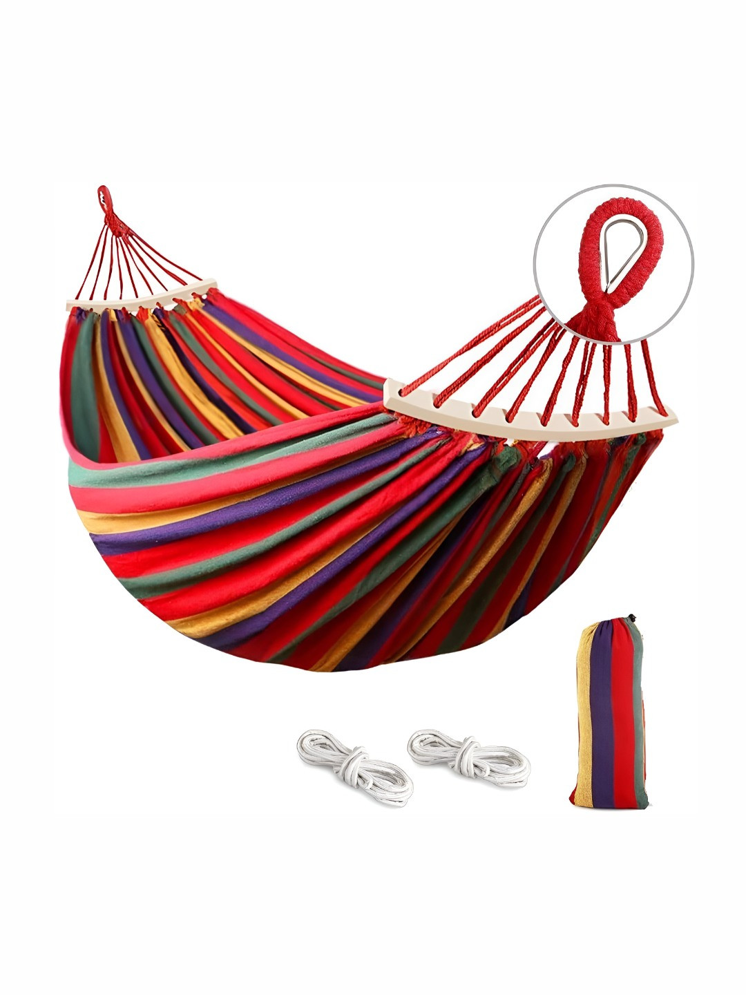 Baskety Red 2-Person Hammock Beach Swing With Hardwood