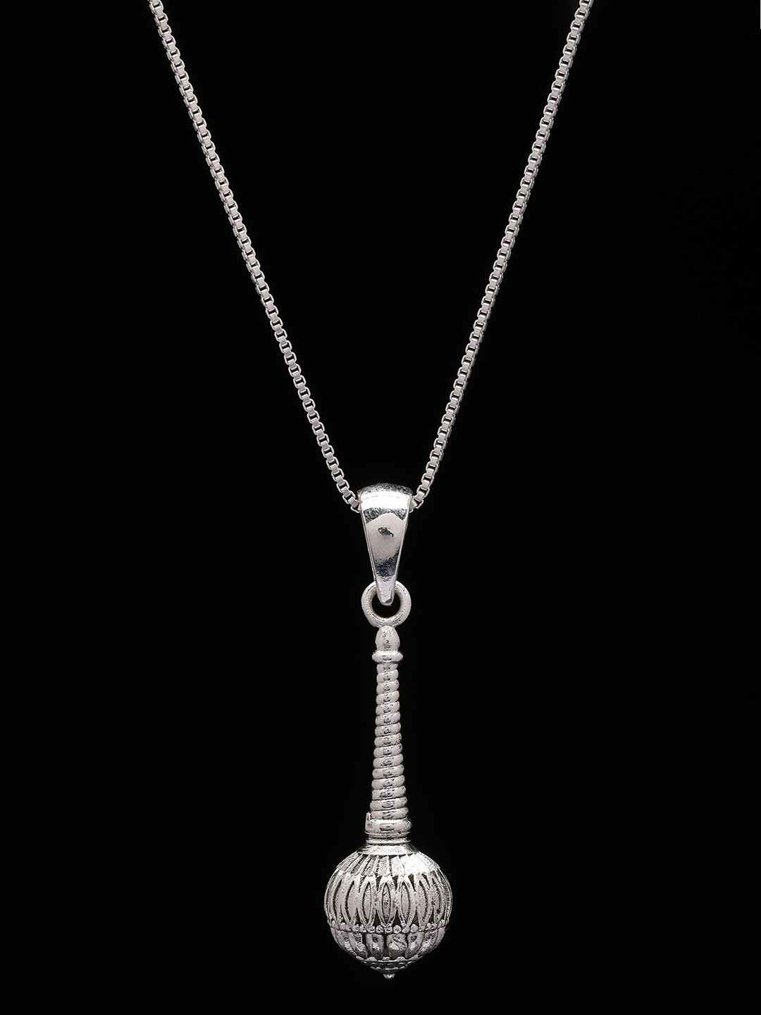 Exotic India Sterling Silver Contemporary Lord Hanuman Weapon Mace Gada Pendant