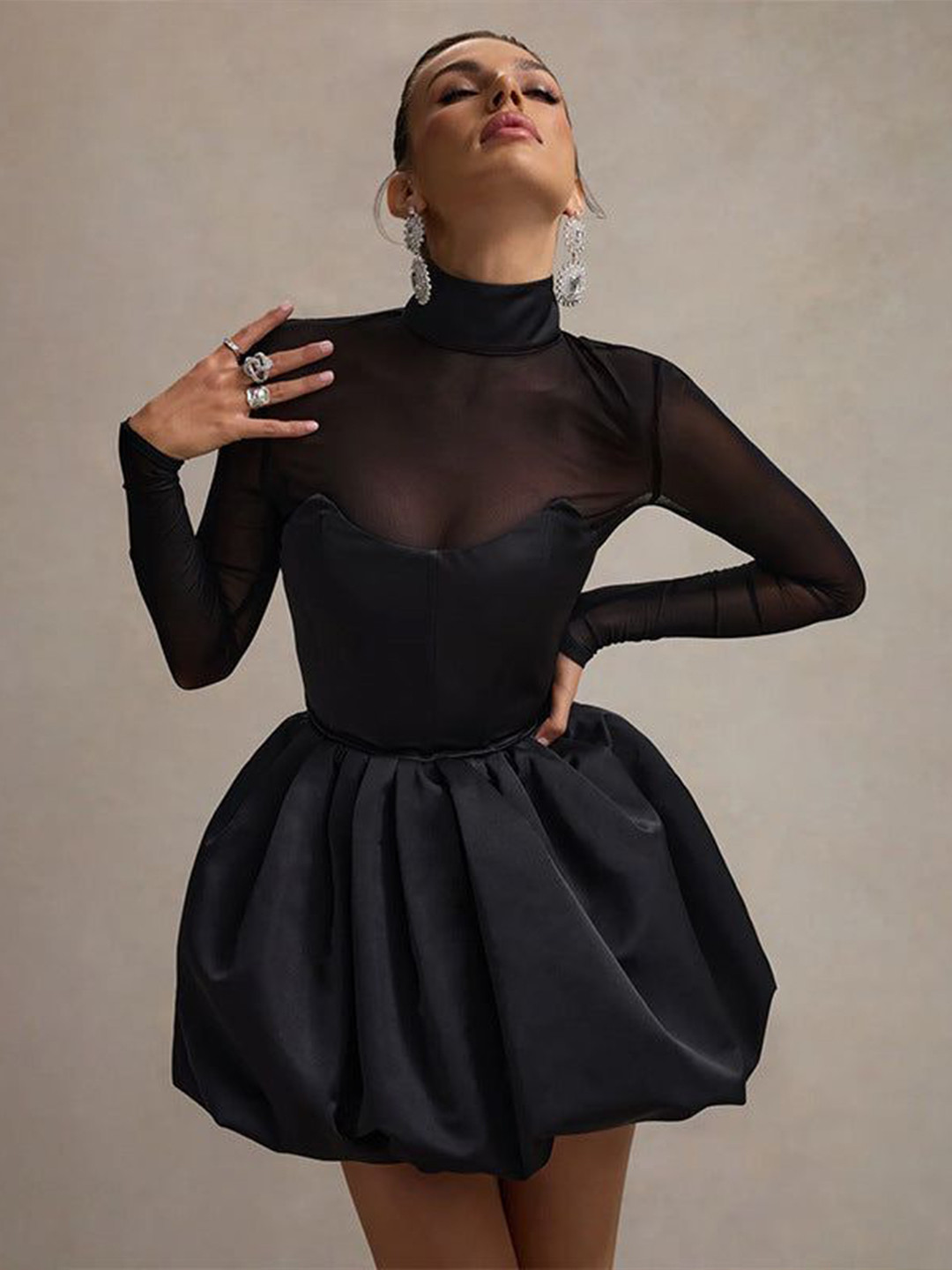 Outzidr Corset Dress With Balloon Hem