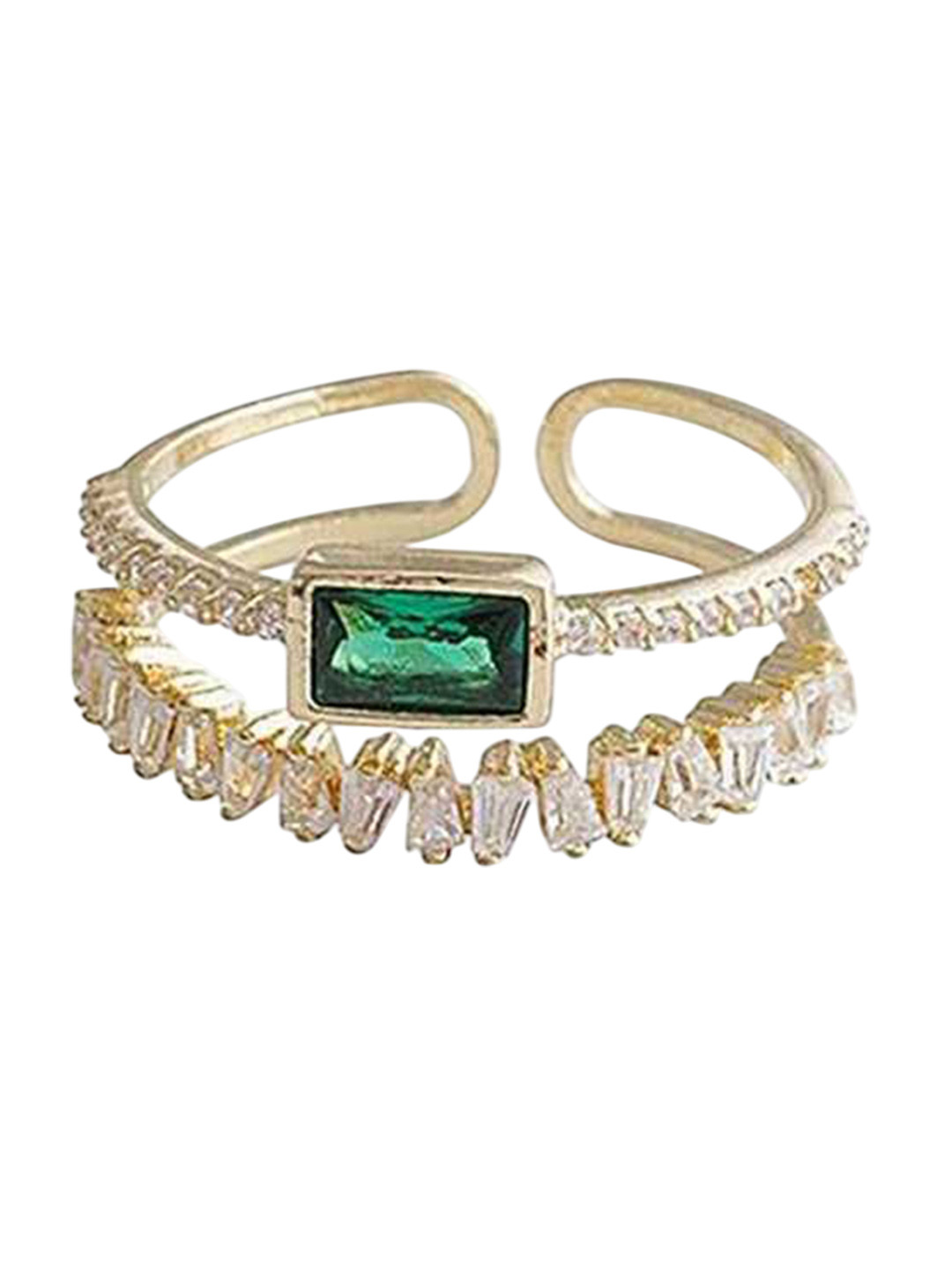 Bling Queen Gold-Plated Crystal & Cubic Zirconia Studded Adjustable Finger Ring