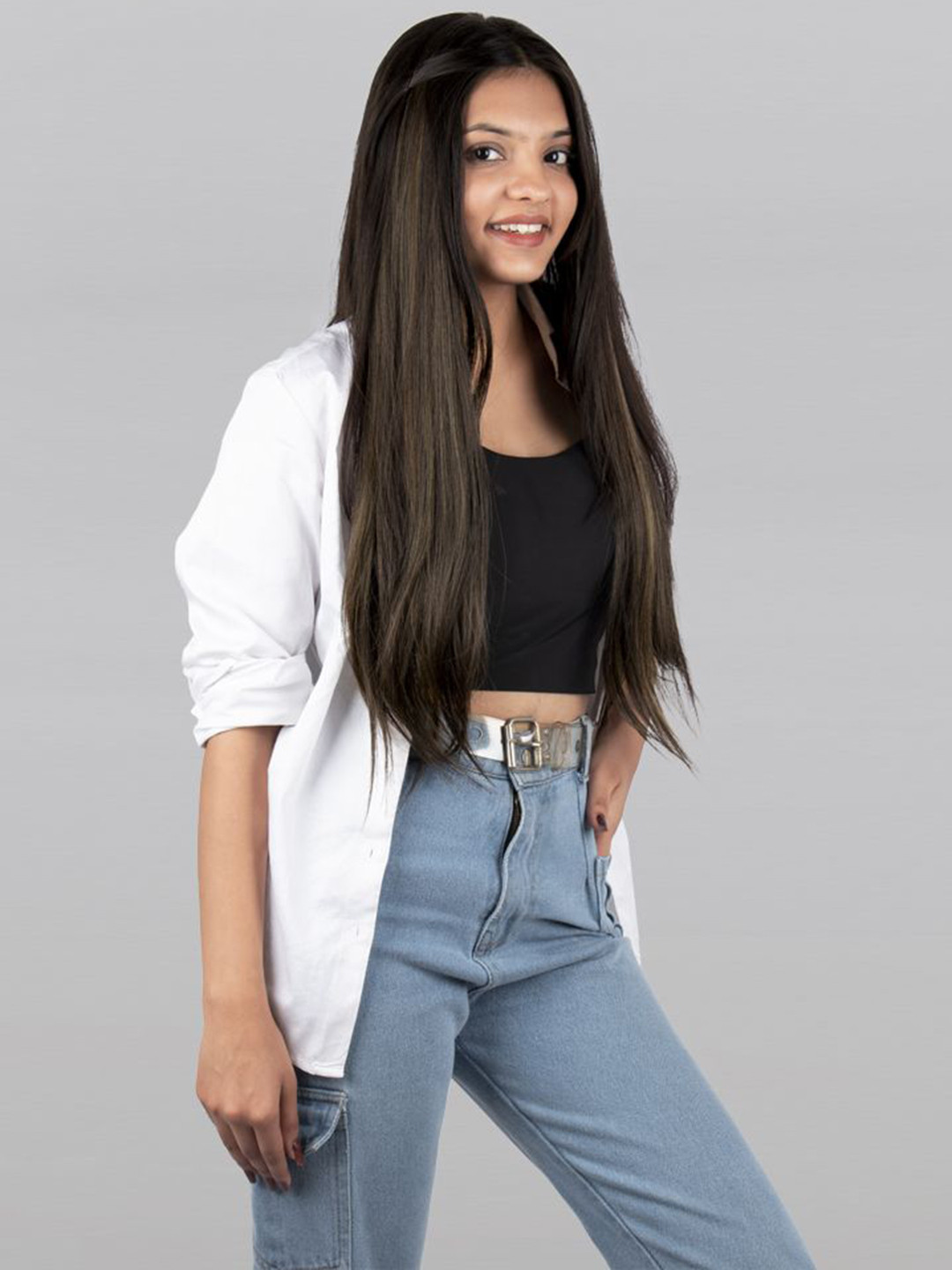 Stasia Street Set Of 2 Clip In Straight Strands Hair Extension- Brown- 24 Inch