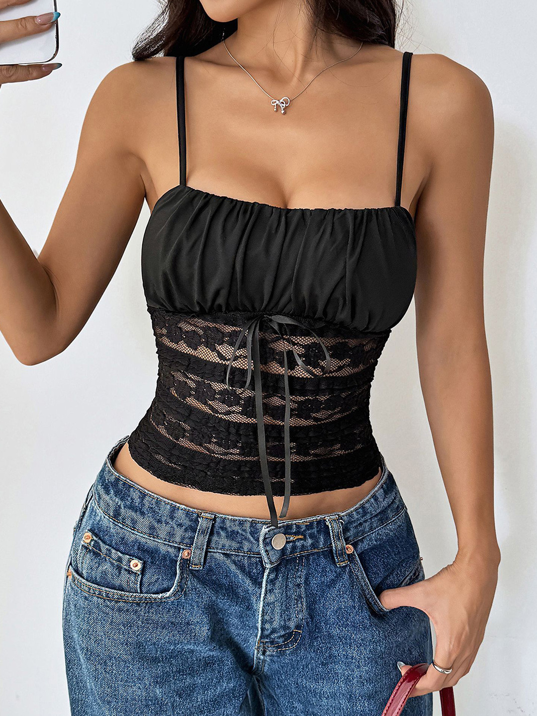 StyleCast x Revolte Lace Inserts Fitted Top