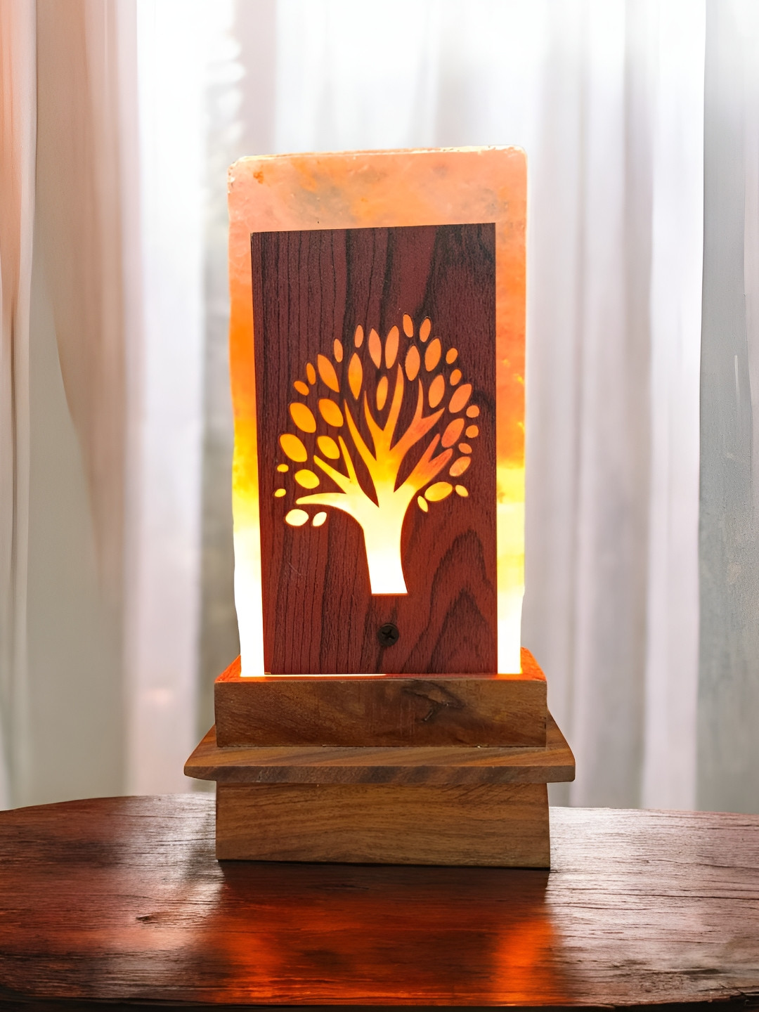 GLOBAL AROMA Brown Textured Rectangle Wooden Table Lamp