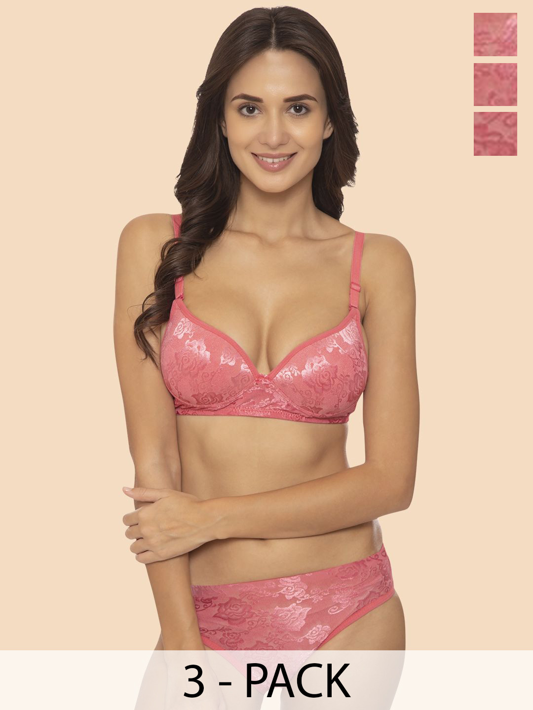 TWEENS Pack Of 3 Self Design Lingerie Set TW-93601-CRL-3PC-32B_VS0425