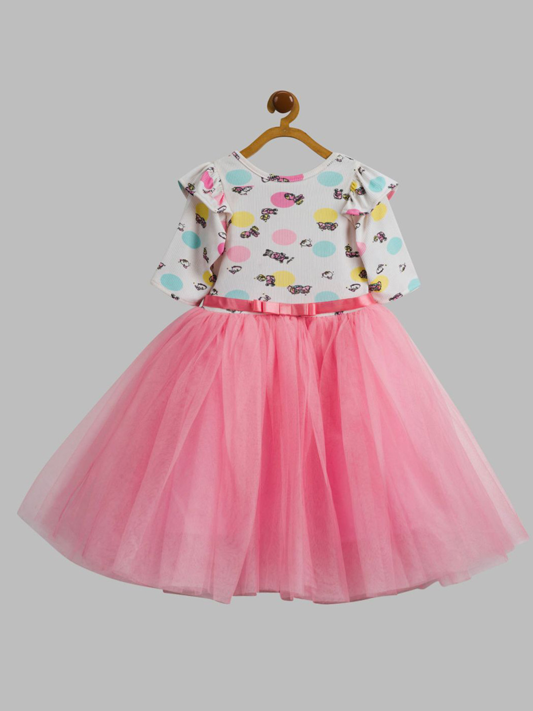 Toy Balloon Kids-Girls Polka Dots Print Flared Sleeve Fit & Flare  Knee length Dress