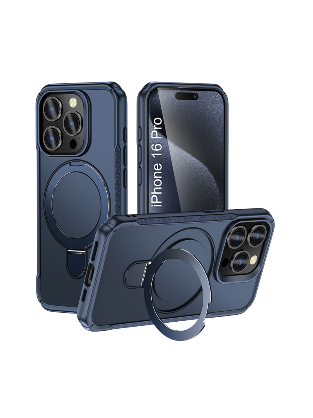 Luxury Kase Solid iPhone 16 Pro 360 Rotating Kickstand Mag-Safe Rugged Armor Back Case