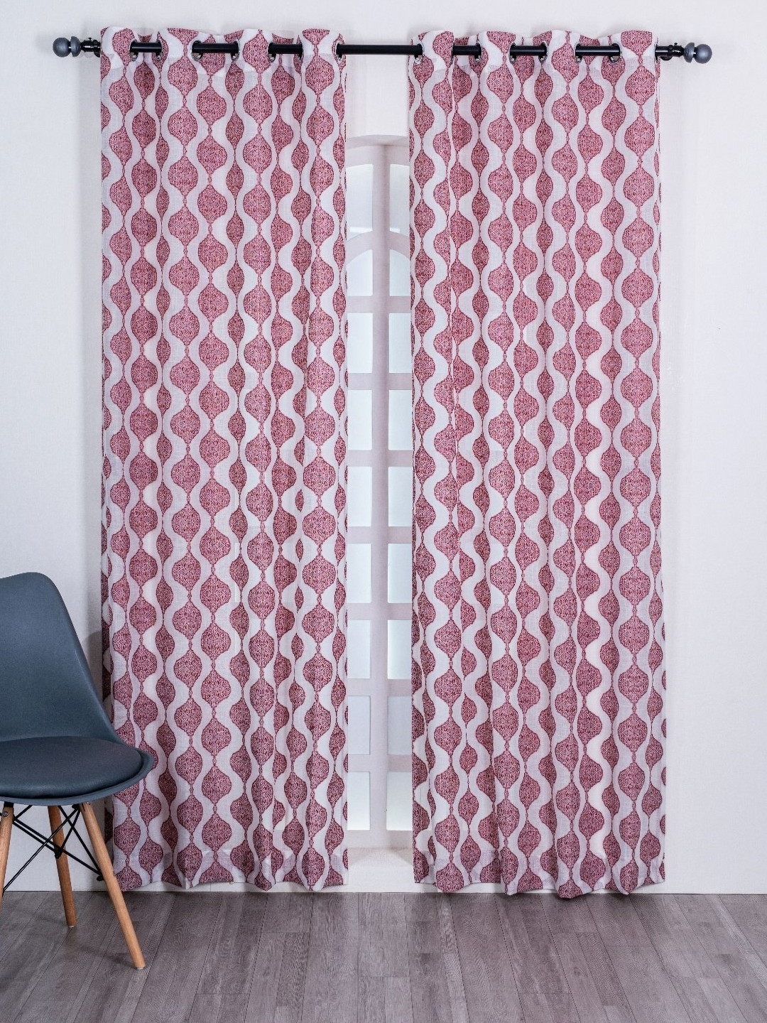 Parda Online Red & White 4 Pieces Window Curtain