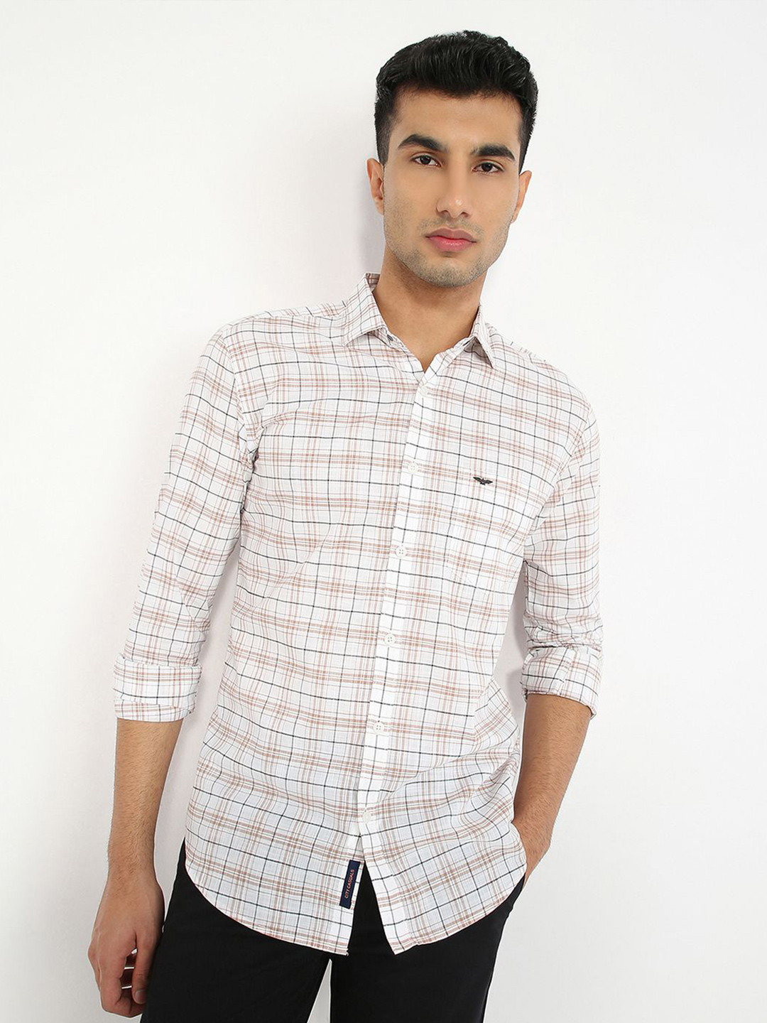 Park Avenue Tartan Checked Spread Collar Slim Fit Pure Cotton Shirt