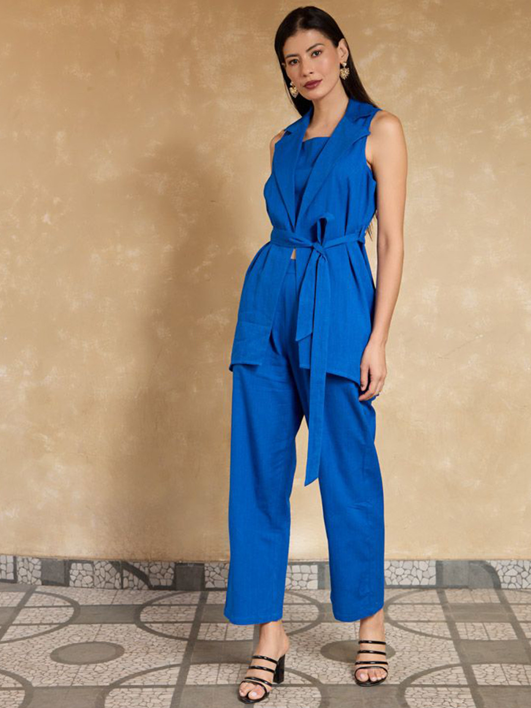 Shades of Sabi Round Neck Top & Trousers With Jacket Co-Ords