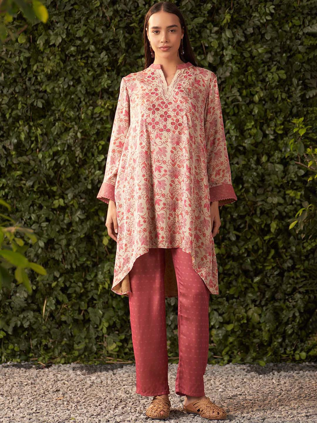 Lakshita Pink Printed Satin Co-Ord Set For Women