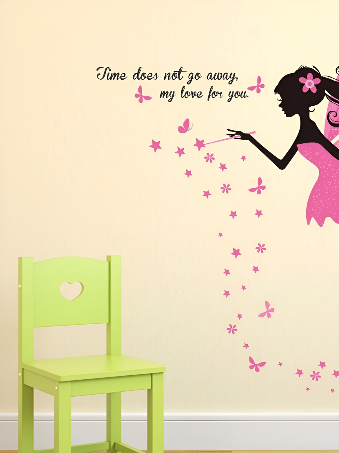 LANSTICK Pink & Black Self Adhesive Angel With Quotes Wall Sticker
