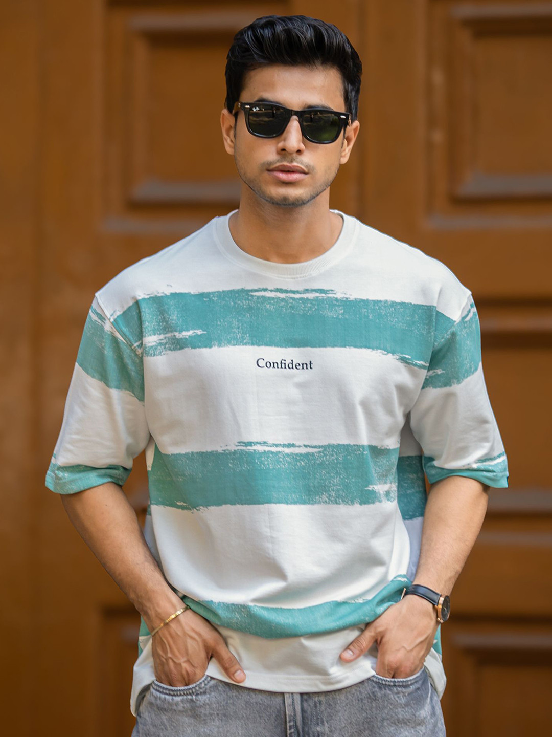 Maniac Men Striped Round Neck T-shirt