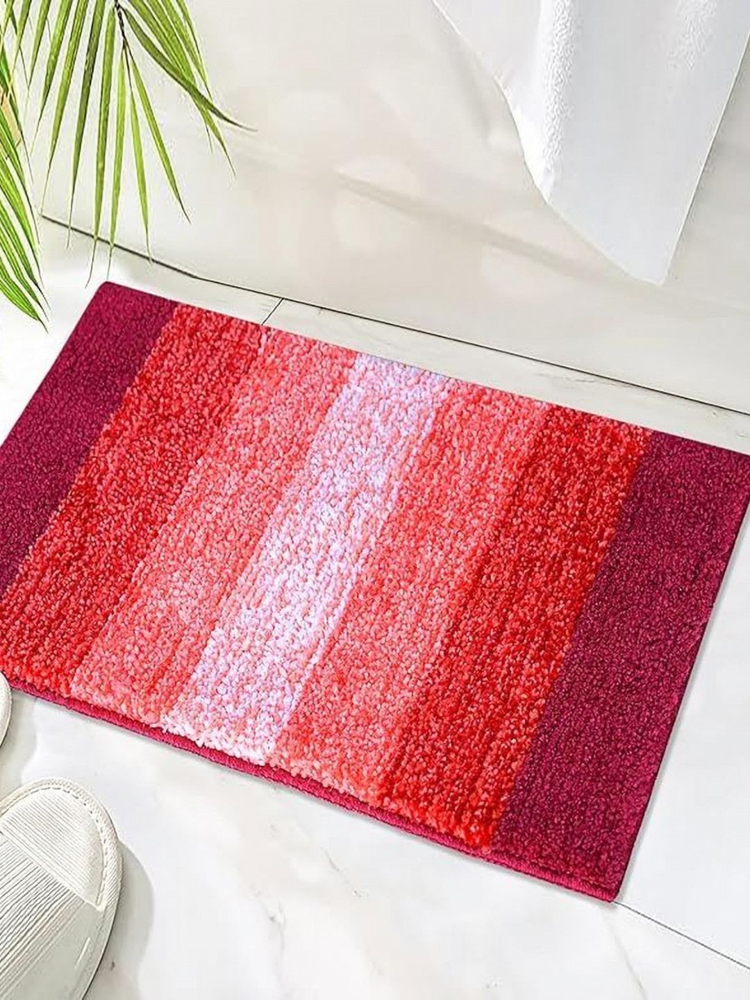 RADECOR Red Striped Soft Fluffy Anti-Skid Bath Mat