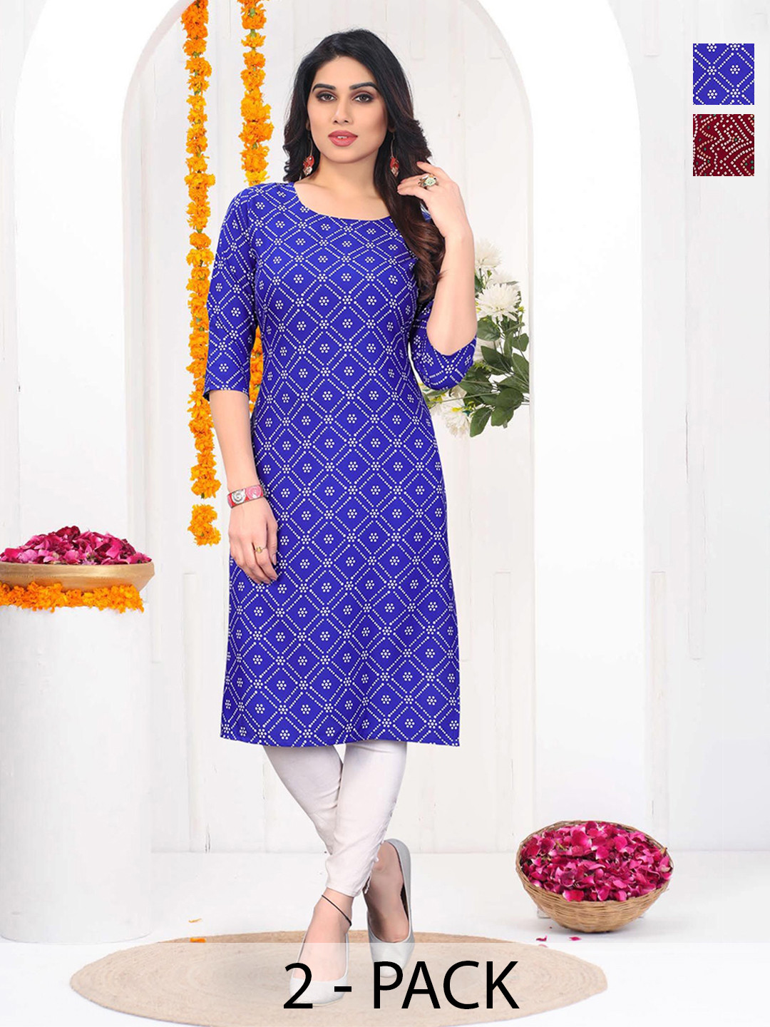 Moda Rapido Women Pack Of 2 Ethnic Motifs Printed Daily Straight Kurtas