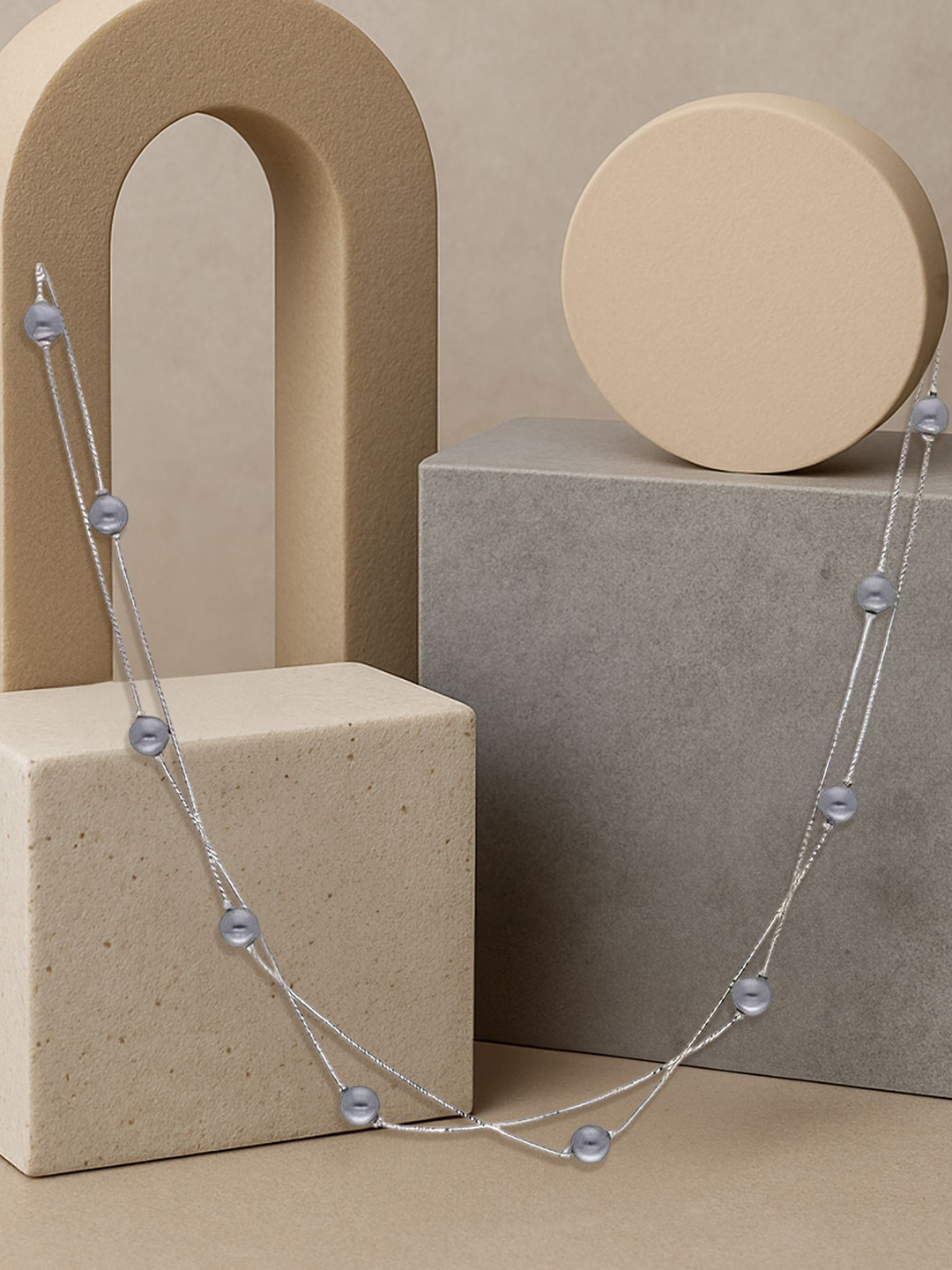 TVISVA JEWELS 925 Sterling Silver Rhodium-Plated Pearls Studded Layered Chain
