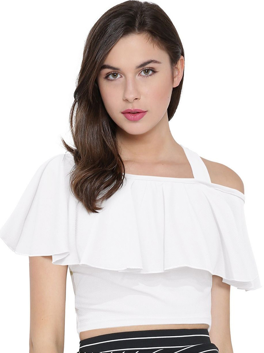 SS Sanket Synthetics Tipsy Crop Top Off-Shoulder Ruffles Top