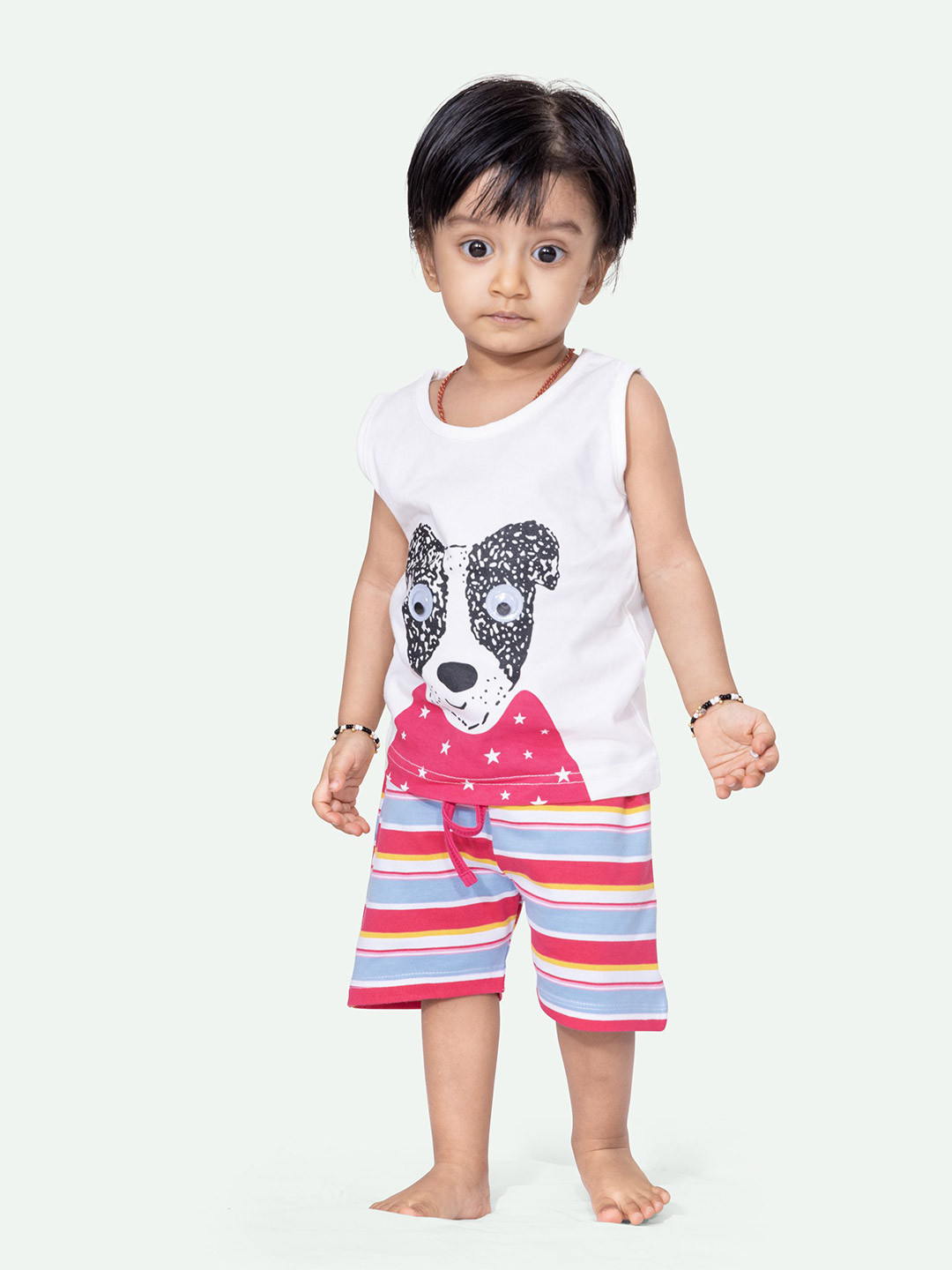 ariel Kids Printed Sleeveless Pure Cotton Round Neck T-Shirt with Shorts