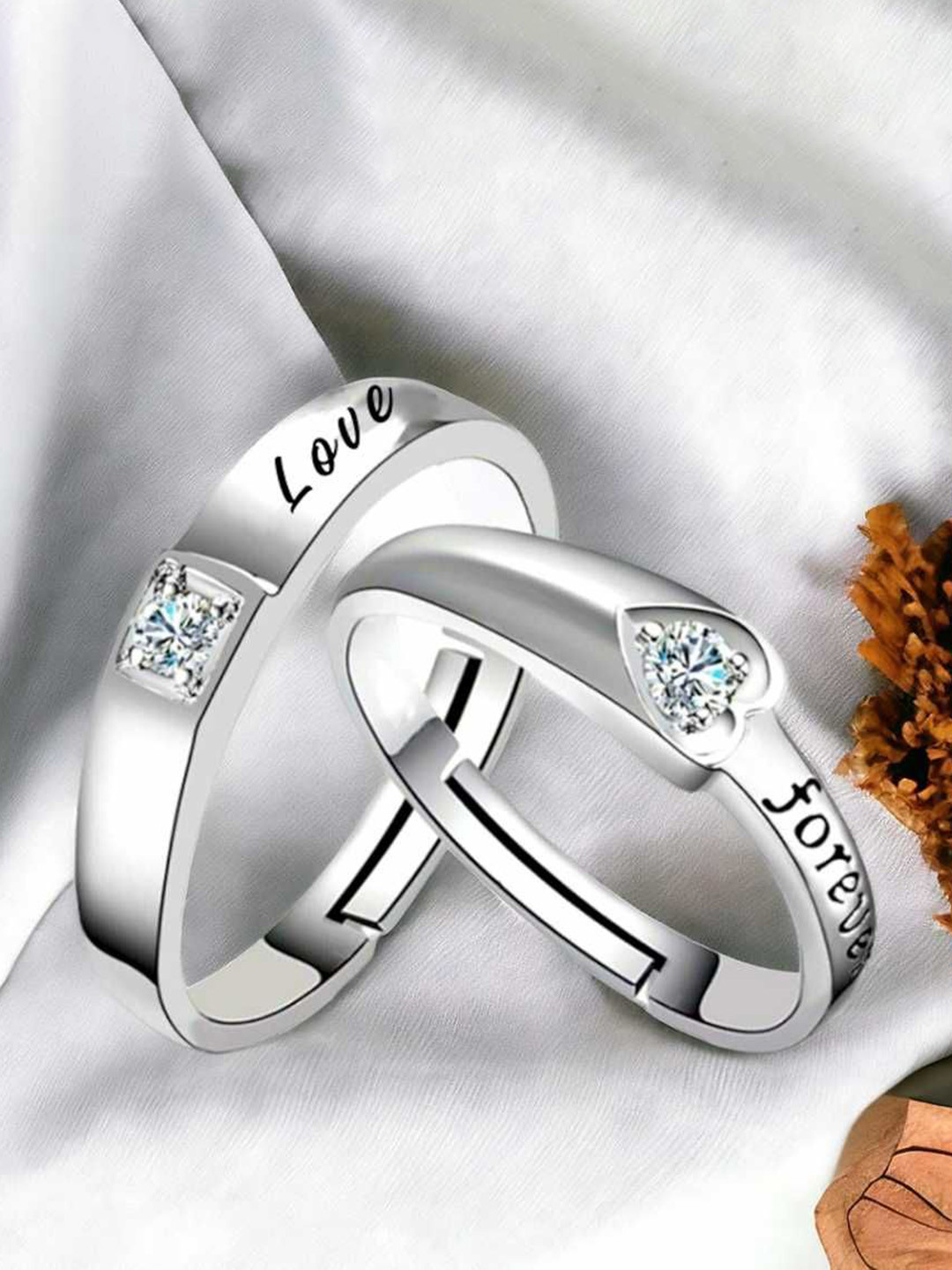 Bling Queen Set Of 2 925 Sterling Sliver, Silver Plated Cubic Zirconia Studded Finger Ring