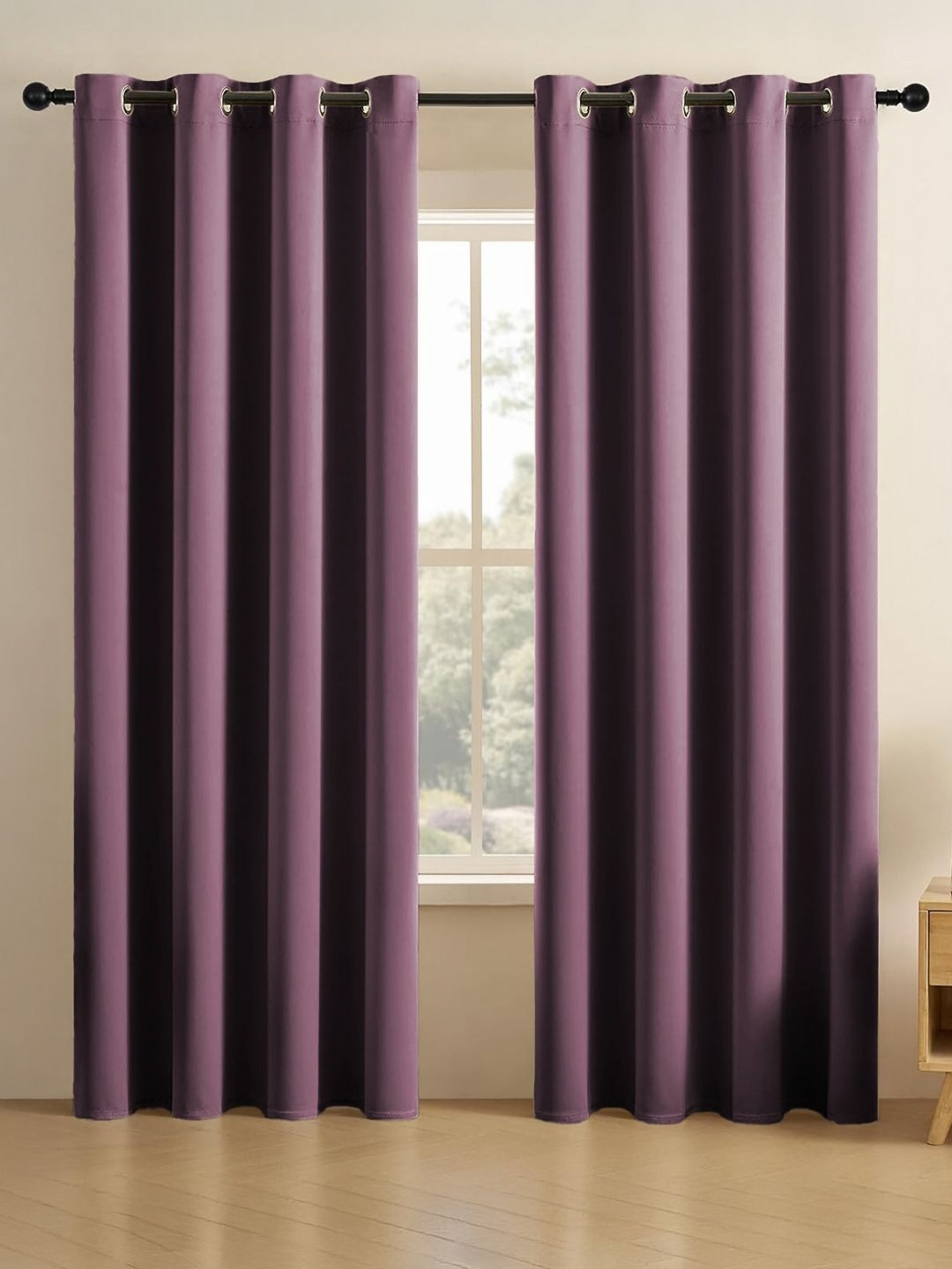 LINENWALAS Happy Sleeping Lavender 2 Pieces Black Out Window Curtain