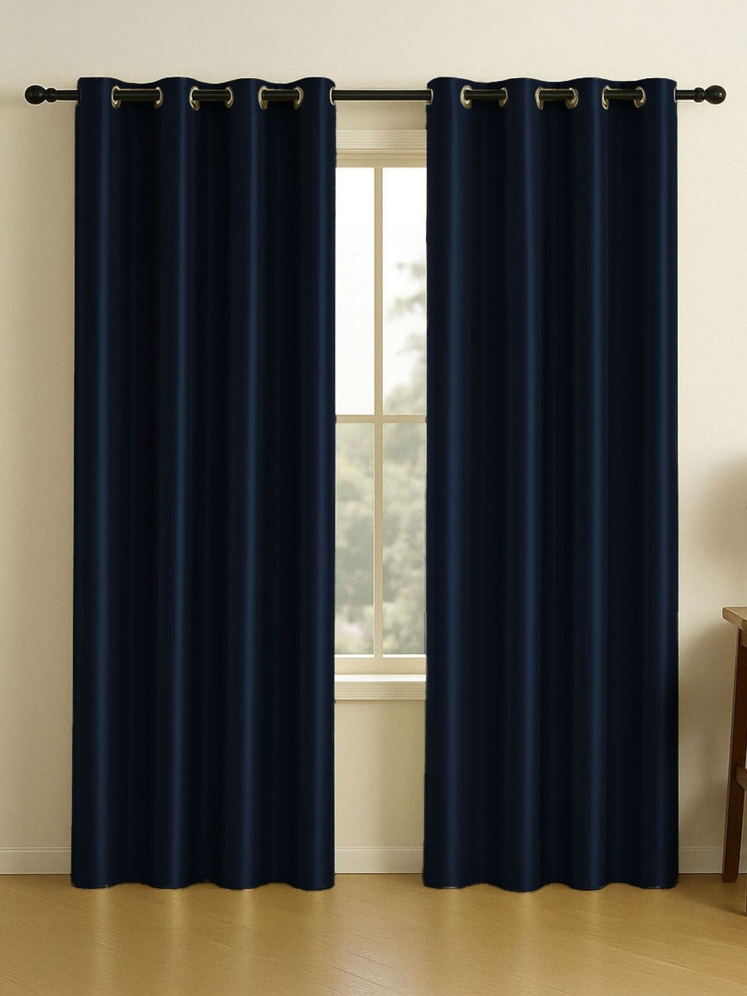 LINENWALAS Happy Sleeping Navy Blue 2 Pieces Black Out Window Curtain