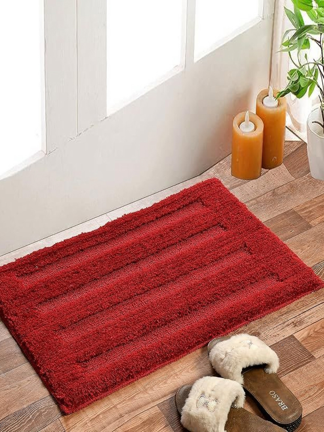 RADECOR Red Soft Fluffy Anti-Skid Bath Mat