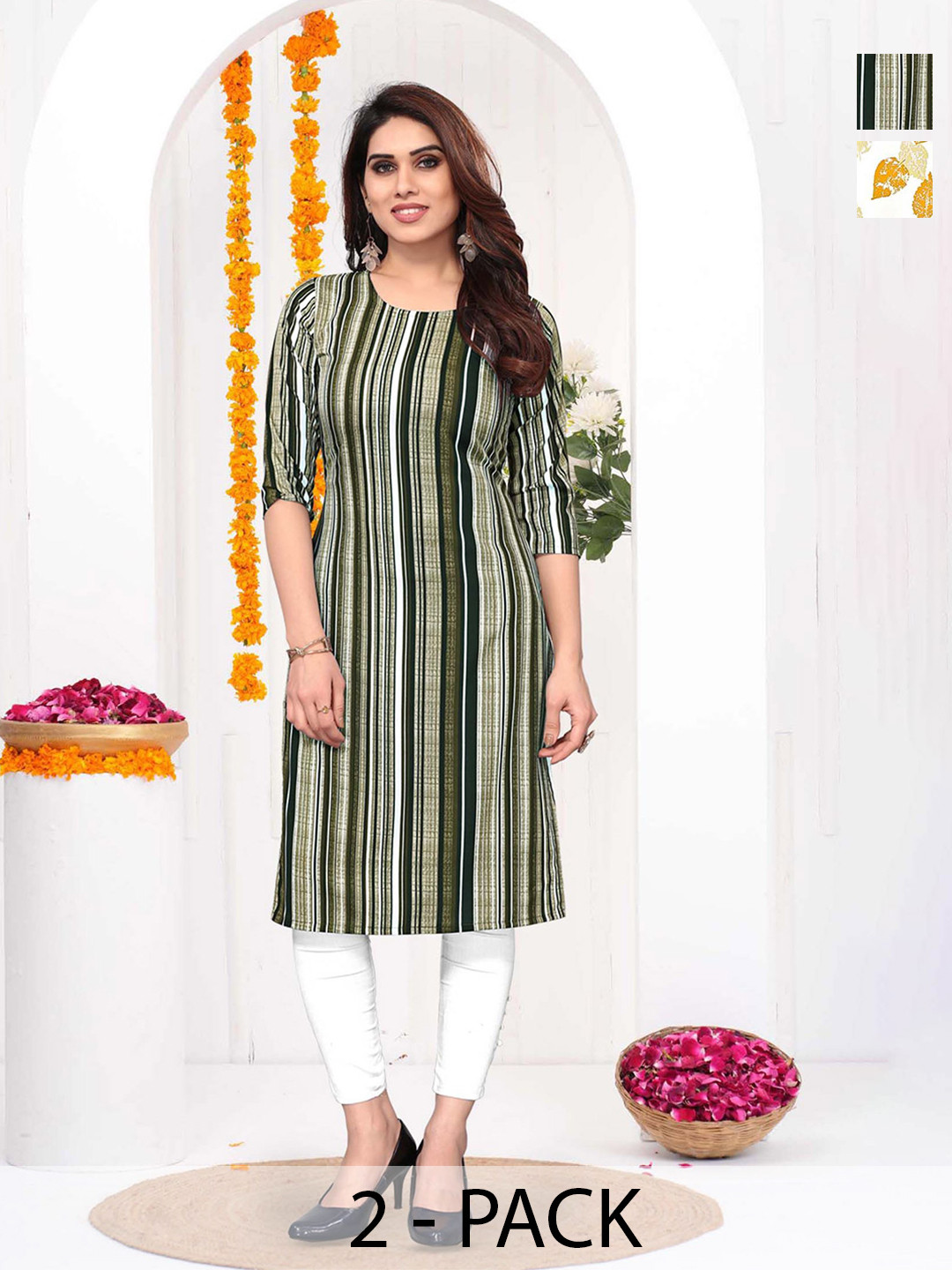 Moda Rapido Women Pack of 2 Pure Crepe Straight Kurta