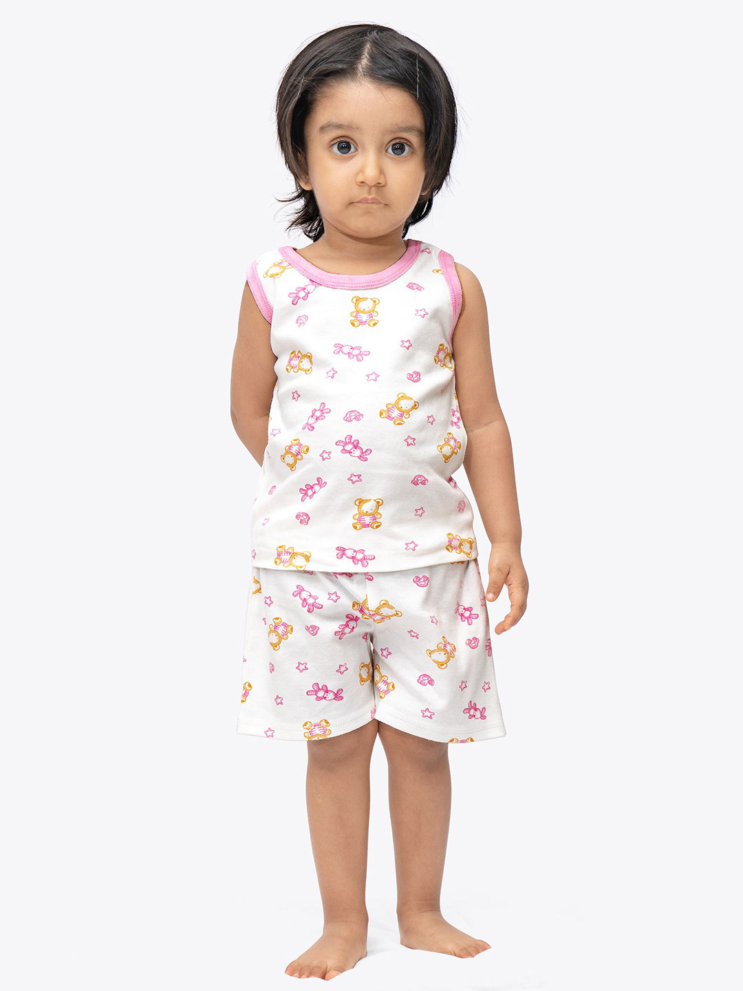 ariel Kids Printed Pure Cotton Sleeveless Round Neck T-Shirt with Shorts