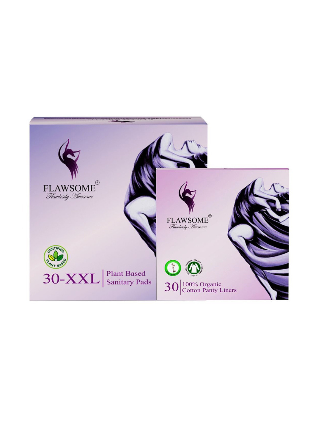 Flawsome Set Of 2 Plant Based Sanitary Pads - XXL - 30Pcs With Panty Liners 30Pcs