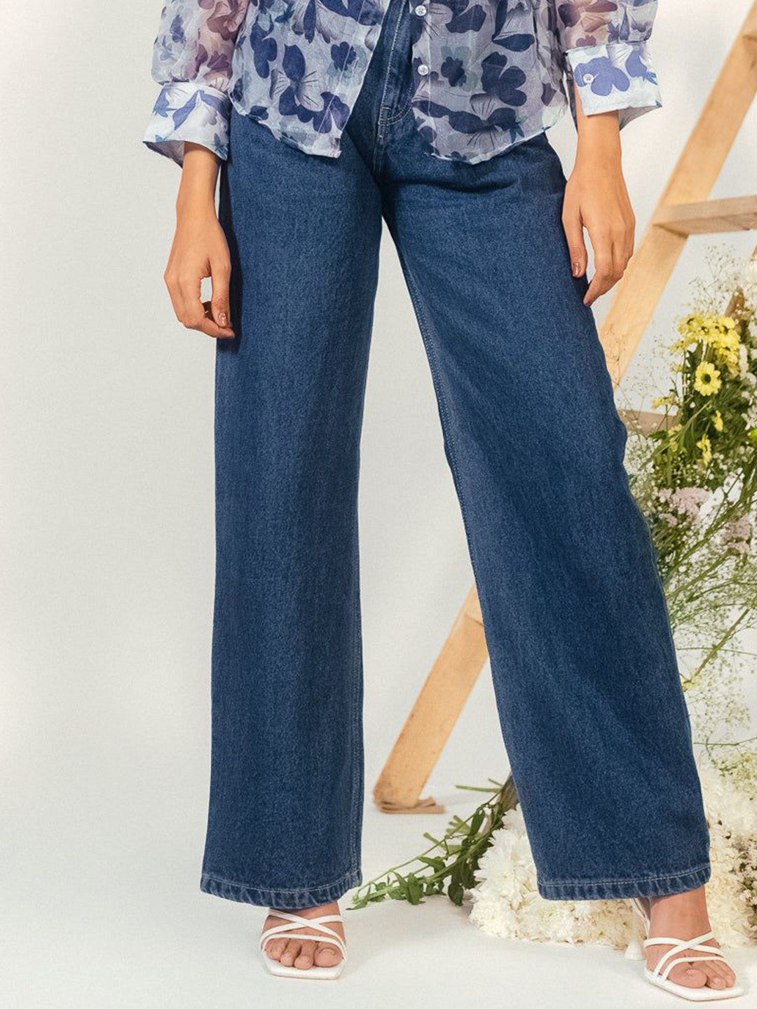 FREAKINS Women Mid Dark Wide Jeans