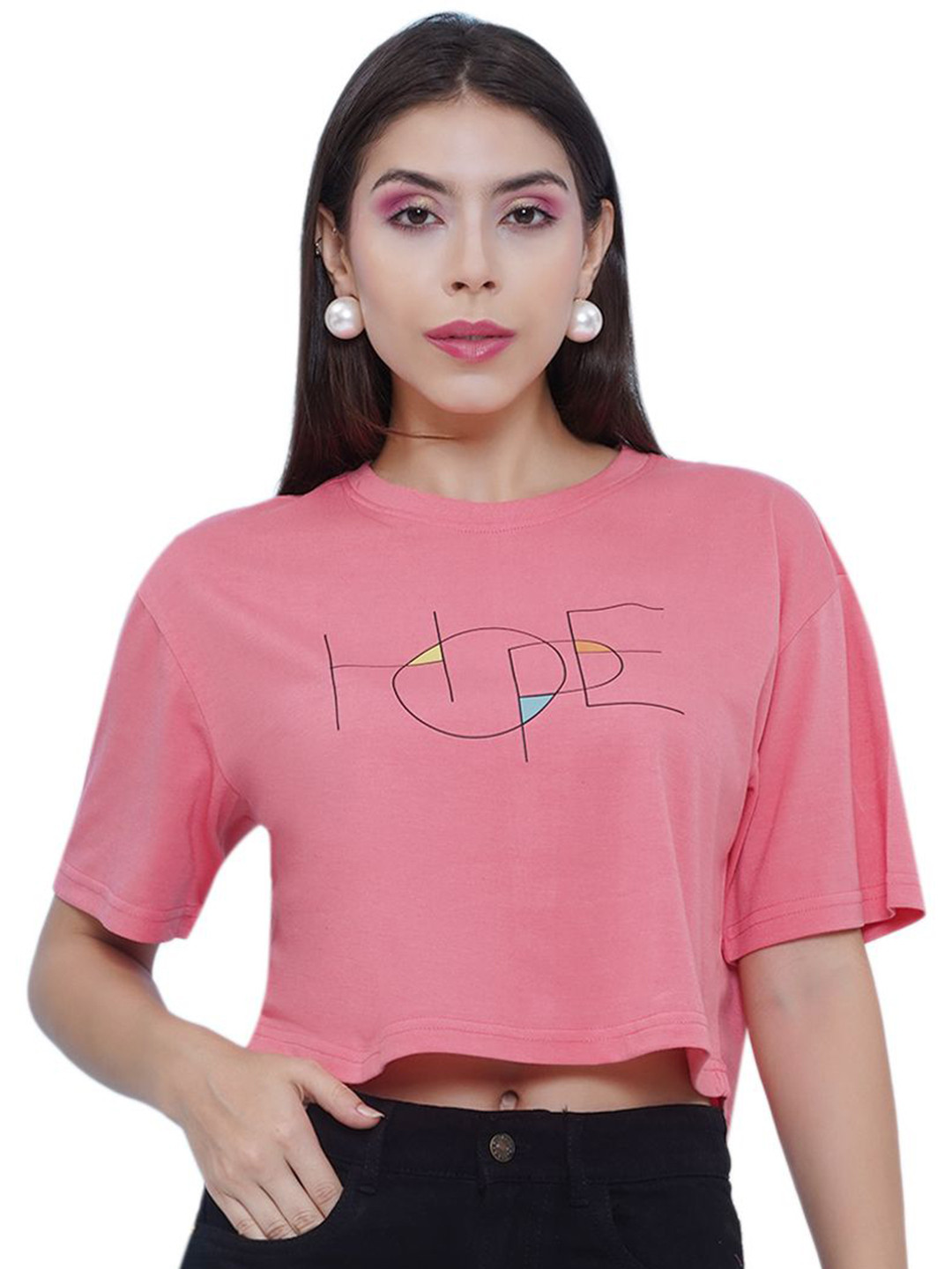 PUELLA Women Typography Printed Round Neck Boxy T-shirt